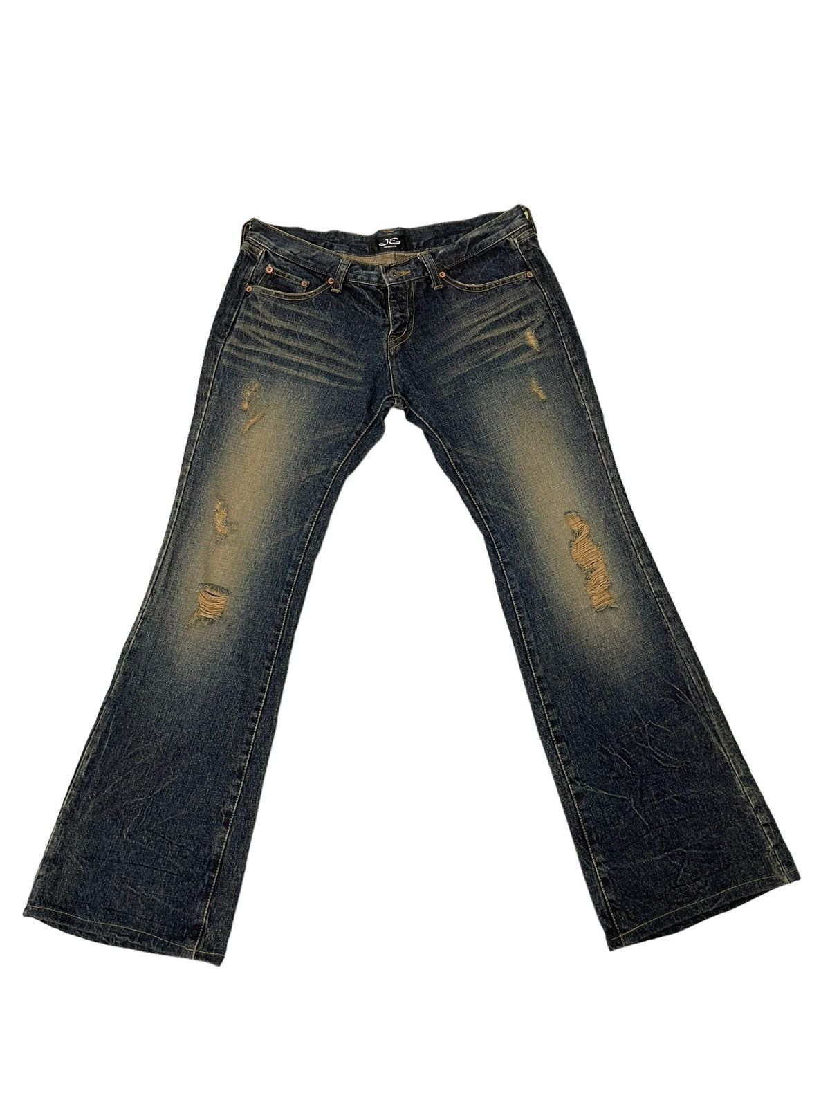 Japanese Brand Flare Jeans Jackrose Distress Denim Low Rise Boot Cut 2🟦7 Size US 32 / EU 48 - 2 Thumbnail