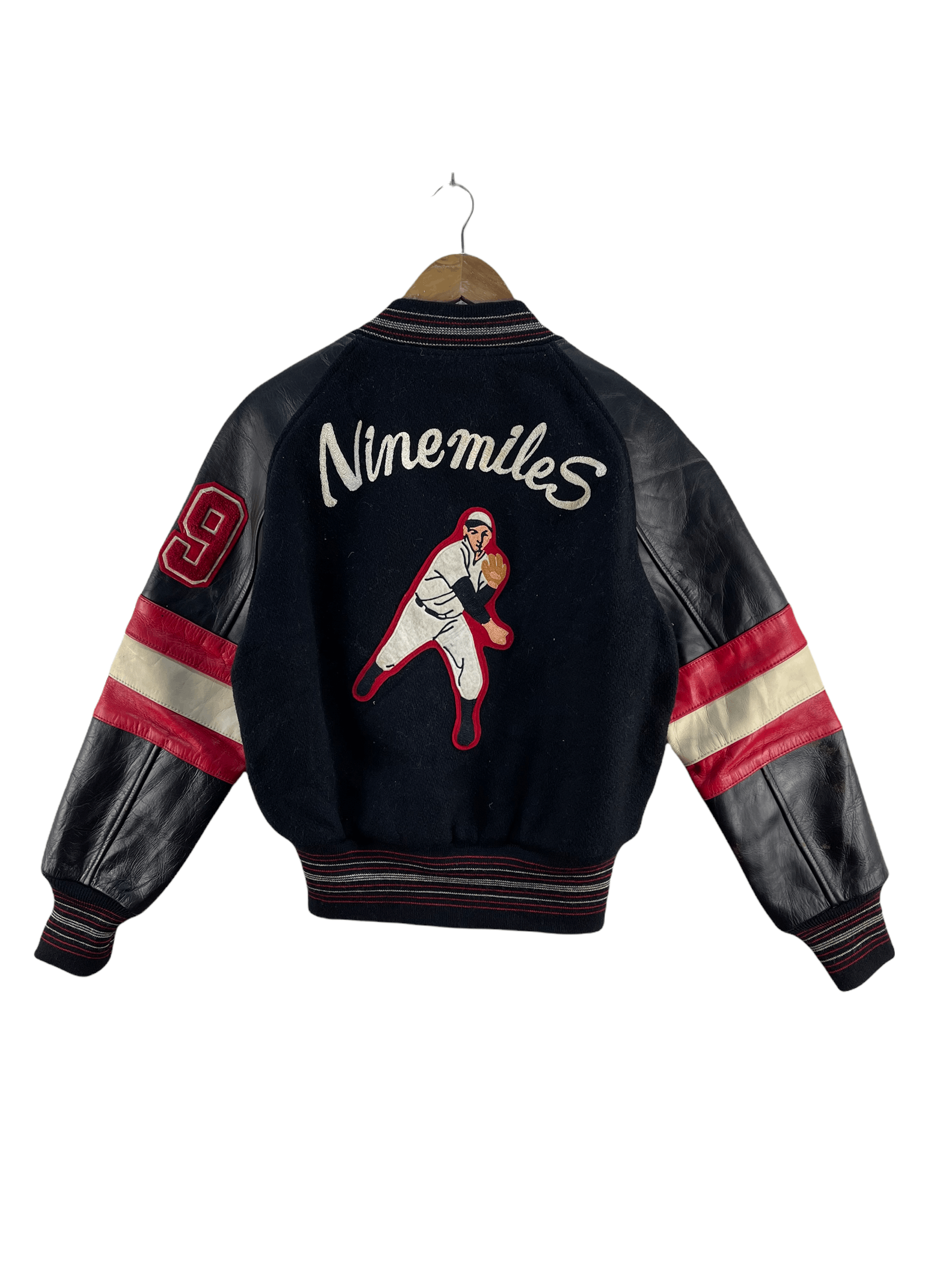 image of Vintage Nine Miles Baseball By Pherrows Varsity Jacket in Black, Men's (Size Small)