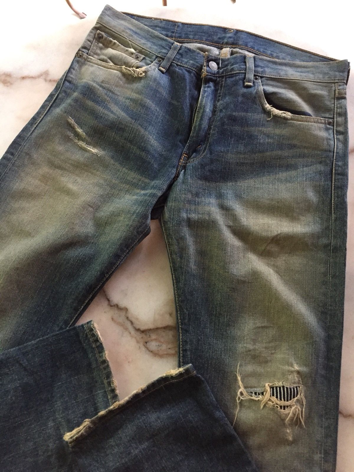 Vintage Levi's 505 Denim Jeans patchwork custom made desig
