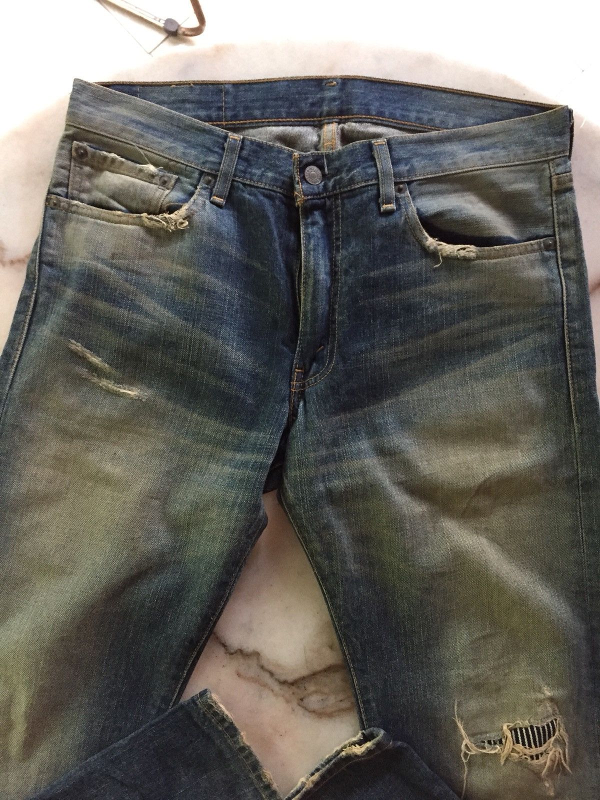 Vintage Levi's 505 Denim Jeans patchwork custom made desig