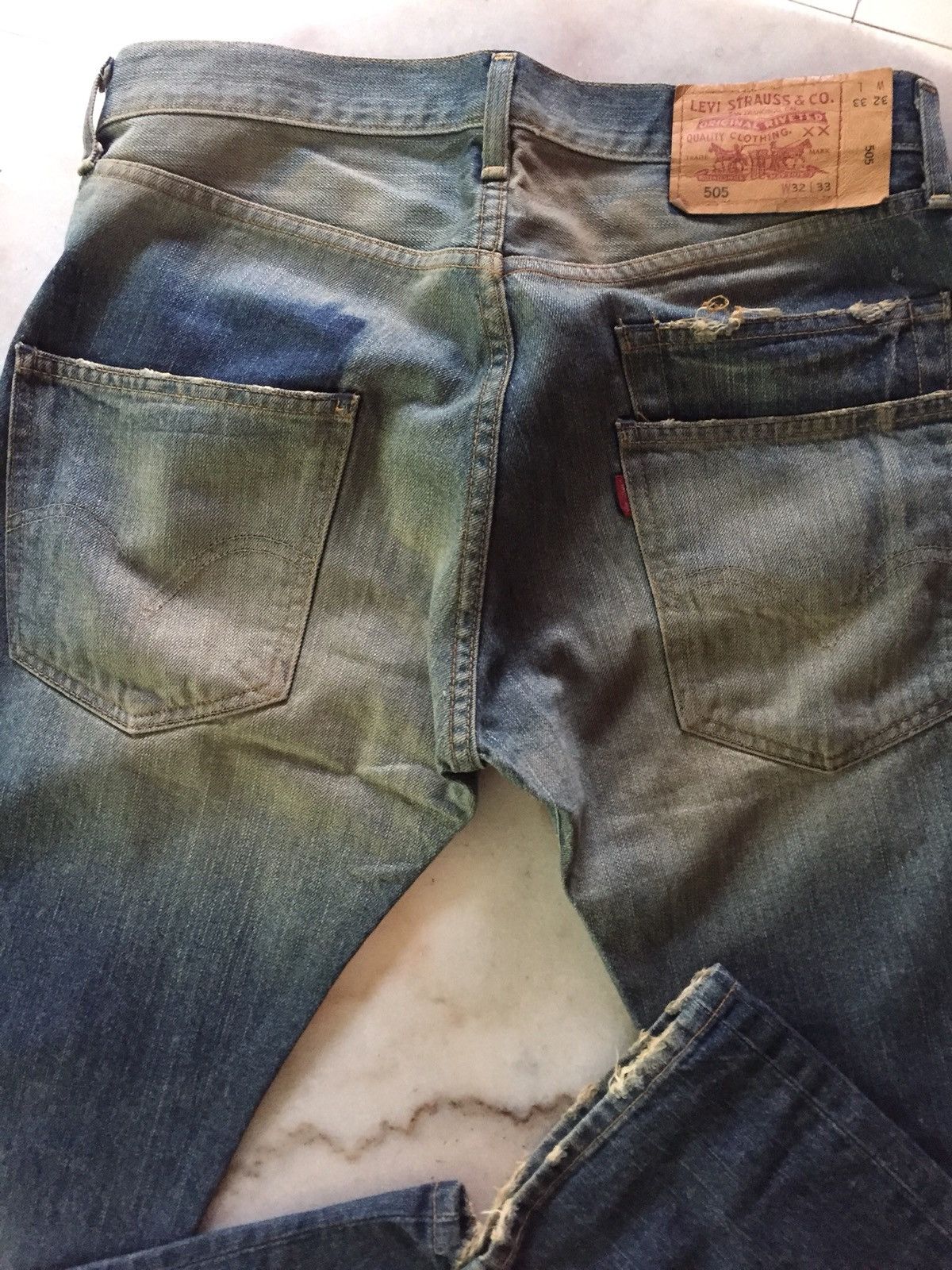 Vintage Levi's 505 Denim Jeans patchwork custom made desig