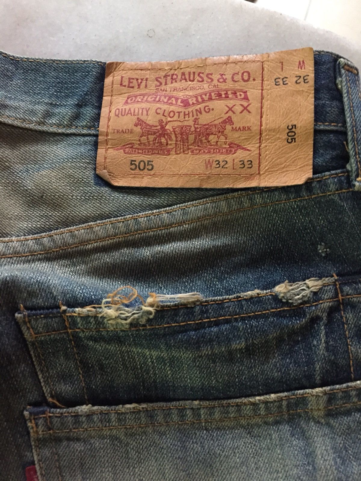Vintage Levi's 505 Denim Jeans patchwork custom made desig