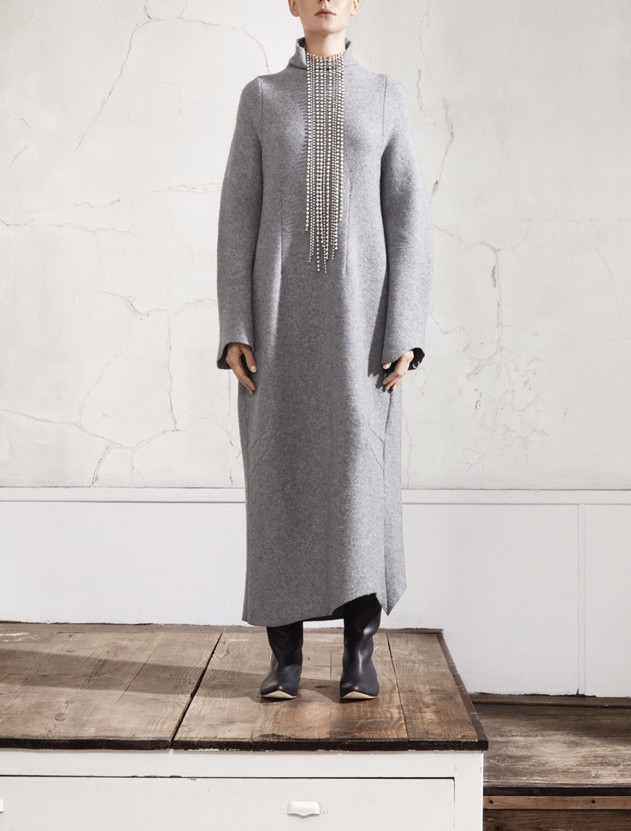 image of Avant Garde x Maison Margiela Aw12 Maison Margiela H&m Grey Elongated Wool Dress Sweater, Women's (