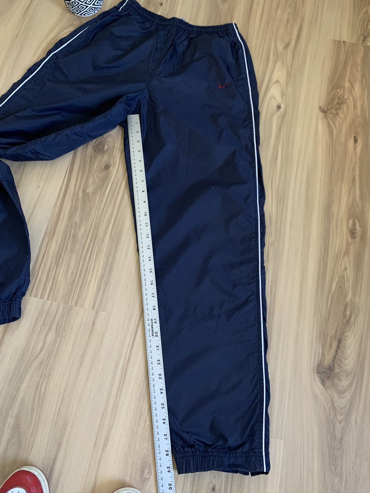 Nike × Vintage Nike Mini Swoosh Striped Track Pants Drill Sweatpants Navy Size US 30 / EU 46 - 6 Thumbnail