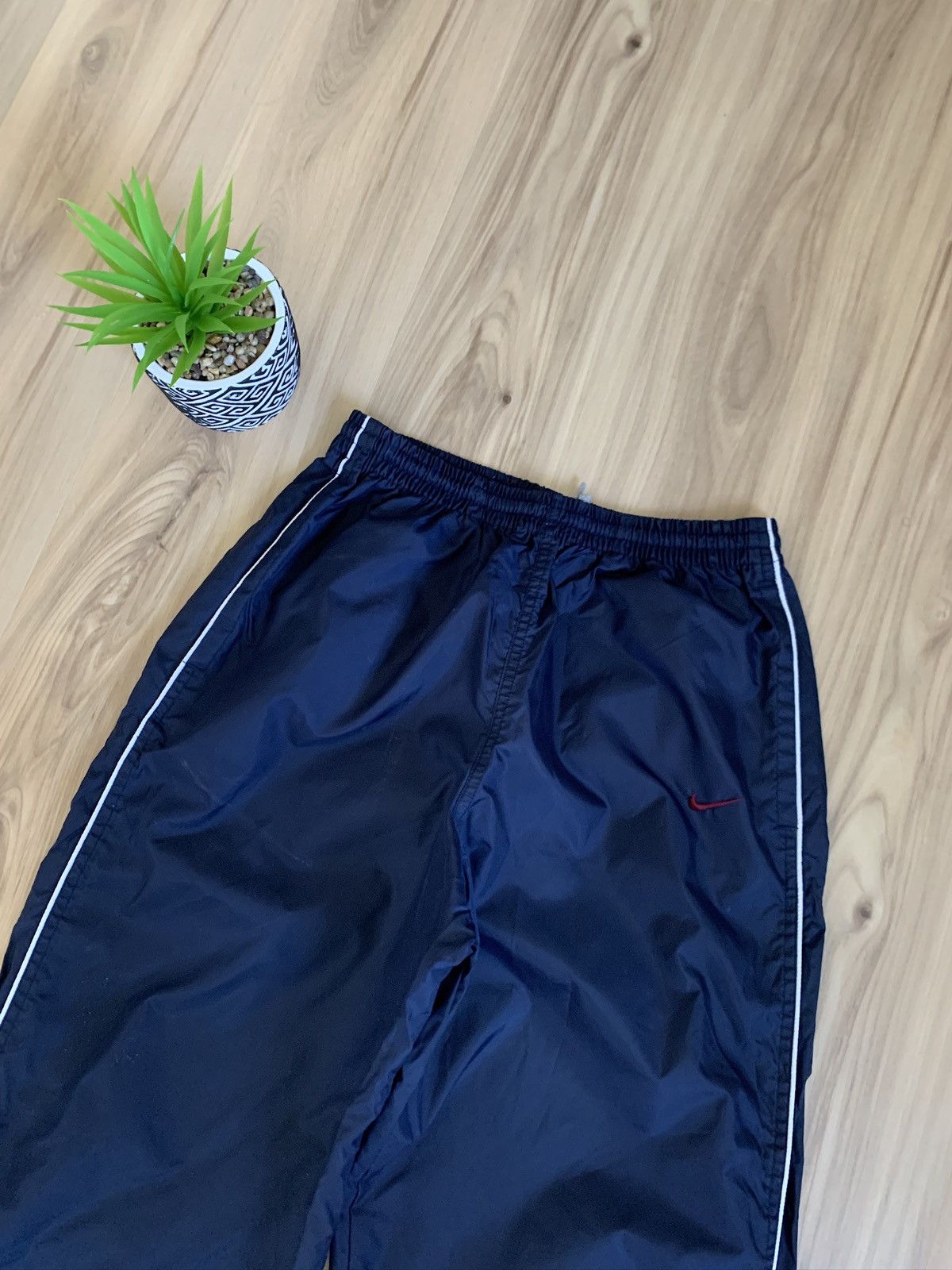 Nike × Vintage Nike Mini Swoosh Striped Track Pants Drill Sweatpants Navy Size US 30 / EU 46 - 3 Thumbnail