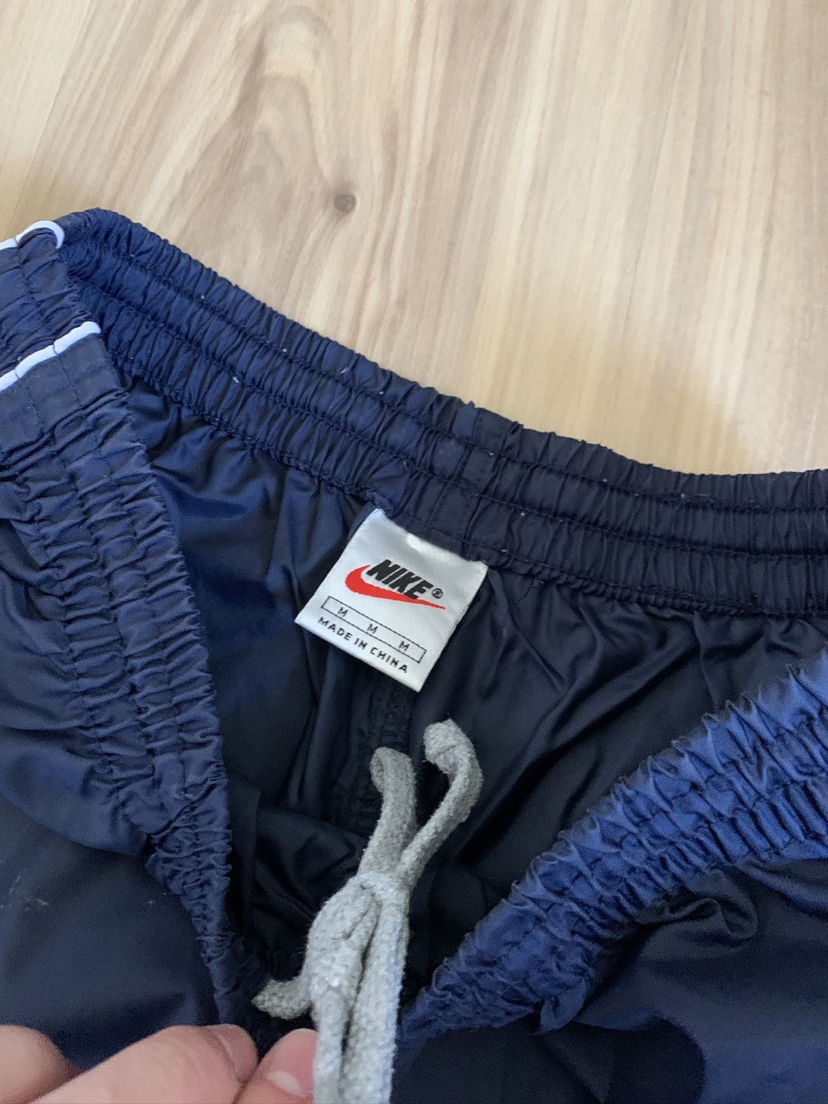 Nike × Vintage Nike Mini Swoosh Striped Track Pants Drill Sweatpants Navy Size US 30 / EU 46 - 4 Thumbnail
