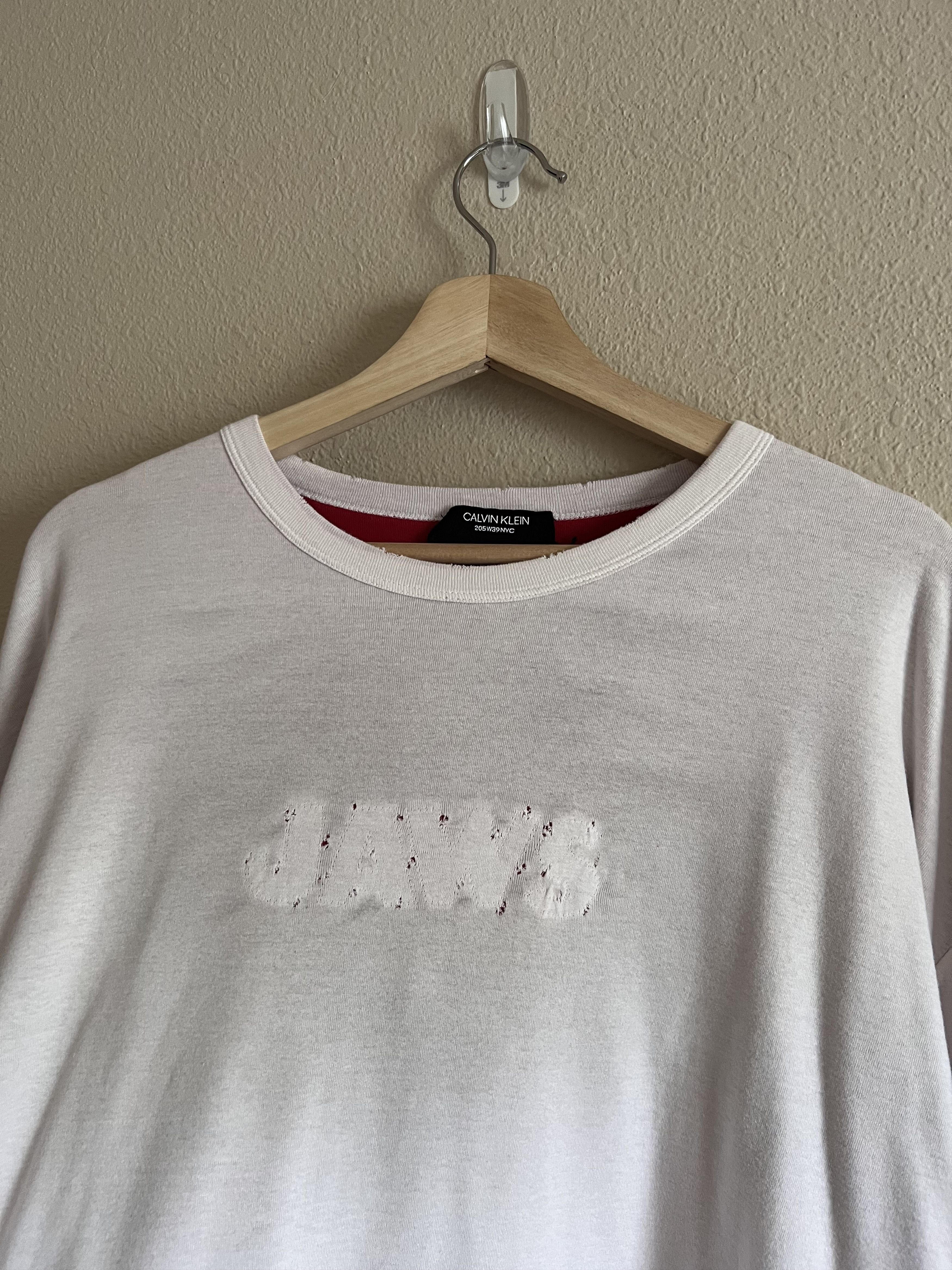 image of Calvin Klein 205W39Nyc Jaws Reversible Distressed Tee White, Men's (Size Medium)