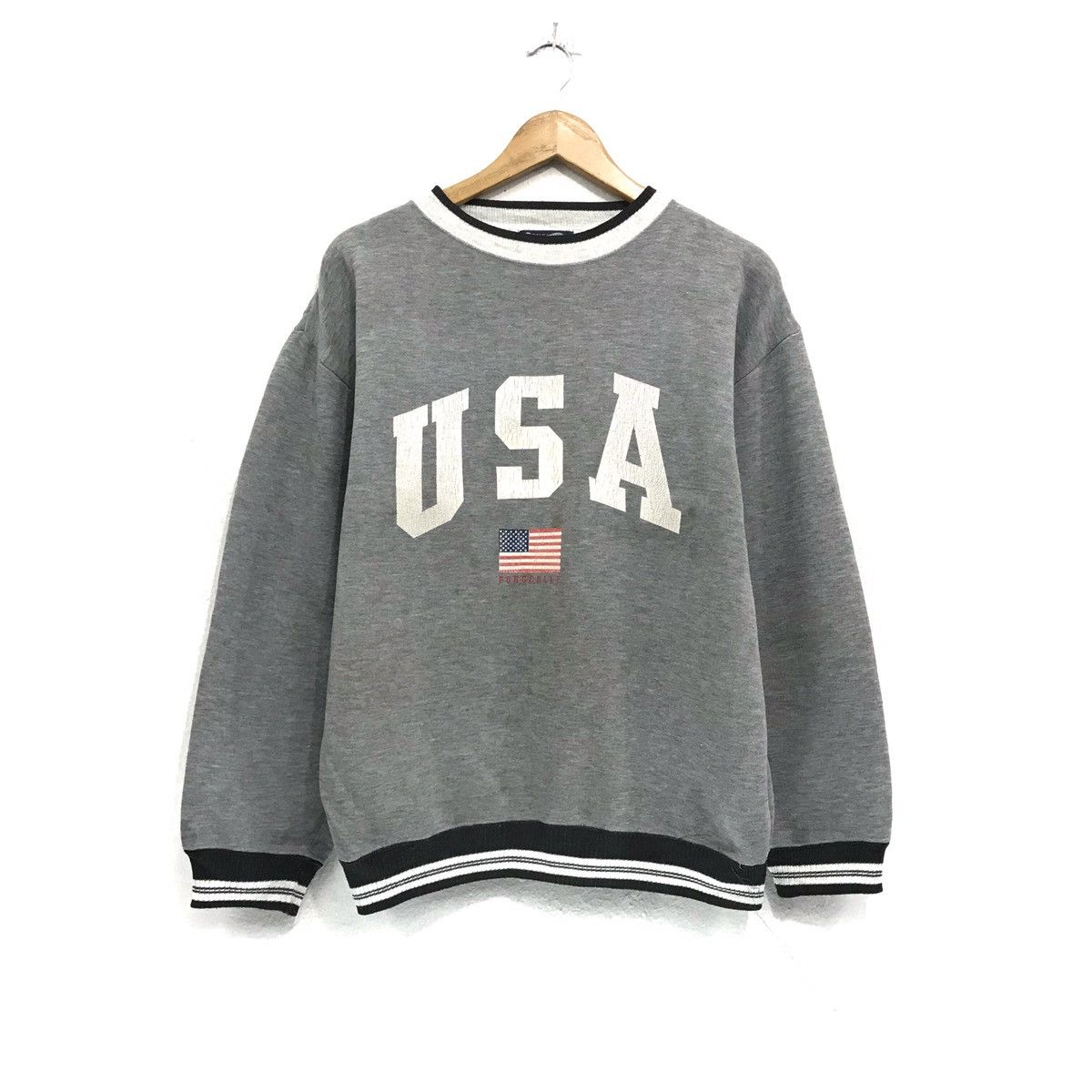 image of Made In USA x Vintage Usa Sweatshirt Crewneck Biglogo Usa Flag in Grey, Men's (Size Medium)