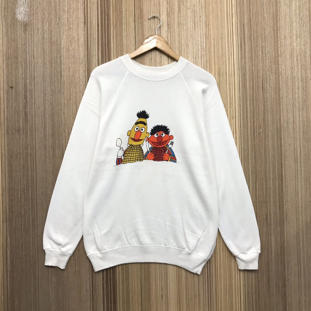image of 1990X Clothing x Cartoon Network Vintage Sesama Street Sweatshirt Big Logo Elmo & Bert in White (Si
