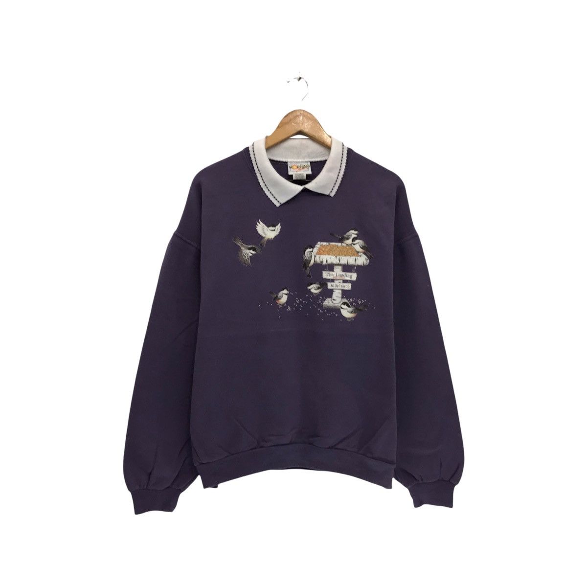 image of Vintage Morning Sun Bird Design Art Sweatshirt in Purple, Men's (Size Medium)
