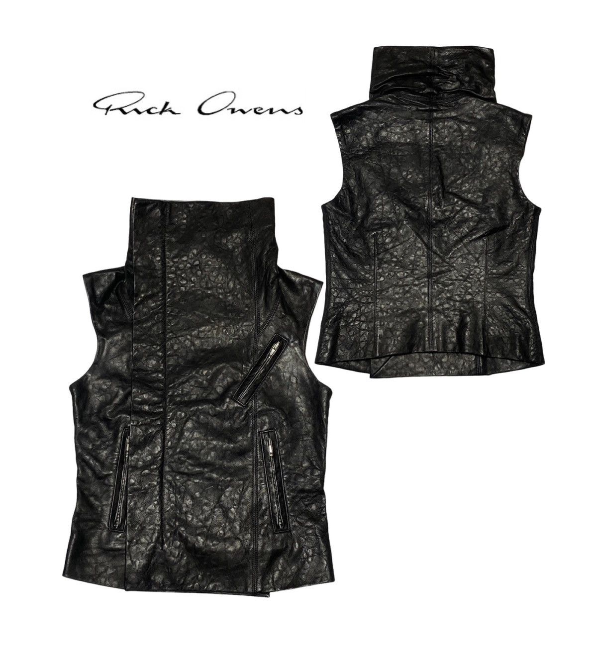 Rick Owens Nice Design‼️Rick Owens RP8713 Black Leather Biker Vest Size US XS / EU 42 / 0 - 1 Thumbnail
