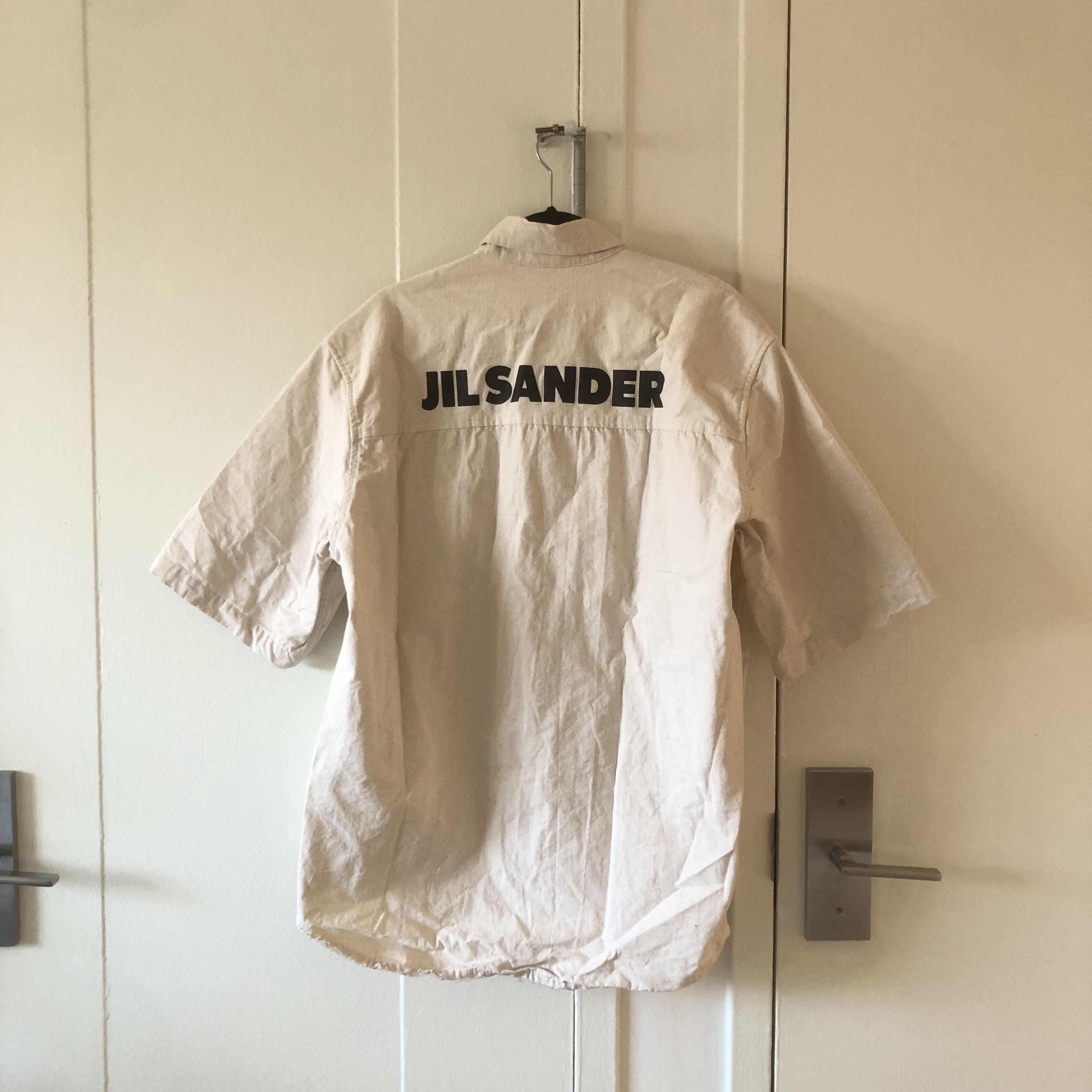 Image of Jil Sander Oversized Short Sleeve Button Up Shirt in Cream, Men's (Size XL)