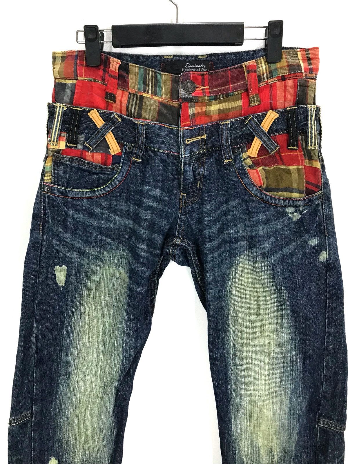 Comme des Garcons × Undercover Dominate Japan Checkered Double Waist Denim Jeans Size US 29 - 2 Thumbnail