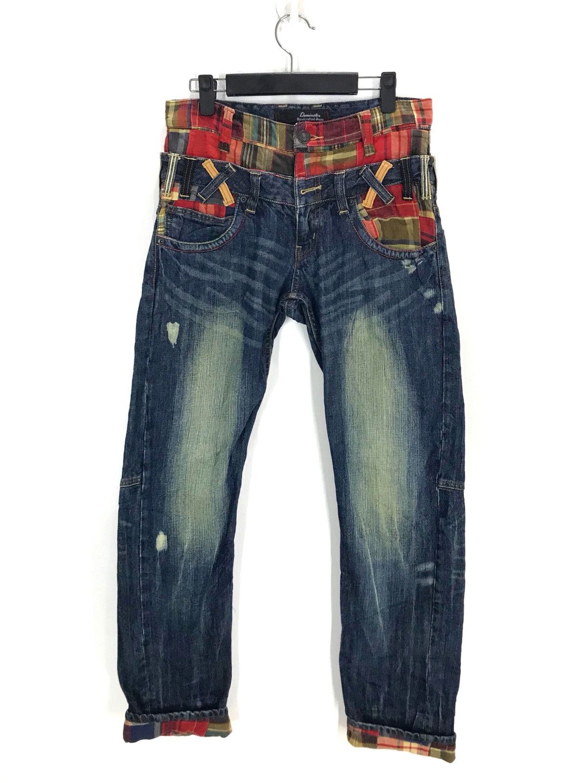 Comme des Garcons × Undercover Dominate Japan Checkered Double Waist Denim Jeans Size US 29 - 1 Thumbnail