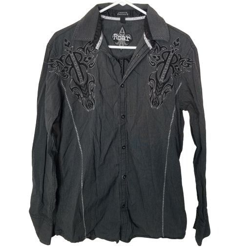 値下げ！roar 長袖シャツ Roar Roar Mens M Gray Long Sleeves Button Up Strength