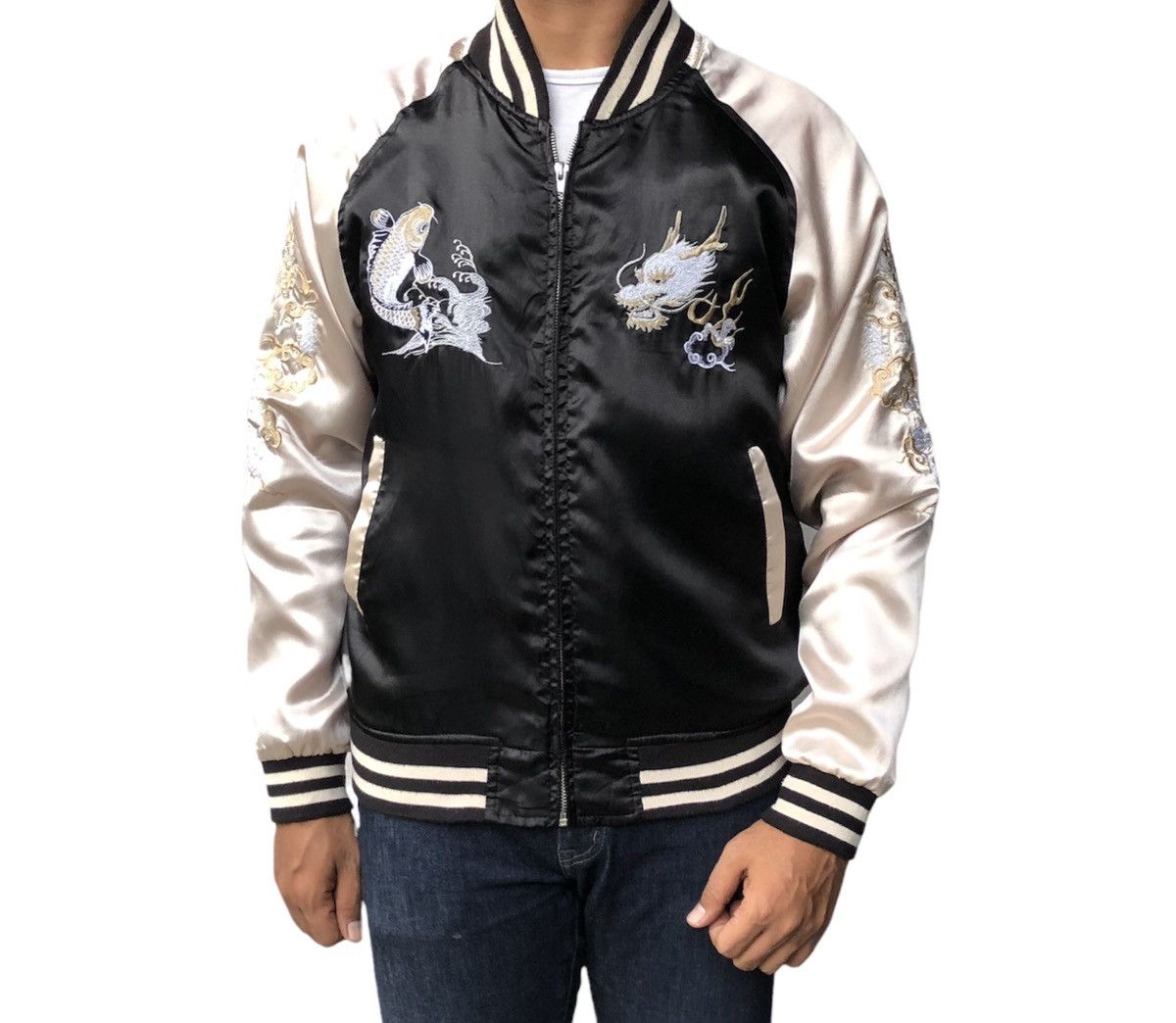 Japanese Brand Japanese Traditional Dragon and Koi Sukajan Bomber Jacket Size US M / EU 48-50 / 2 - 2 Thumbnail