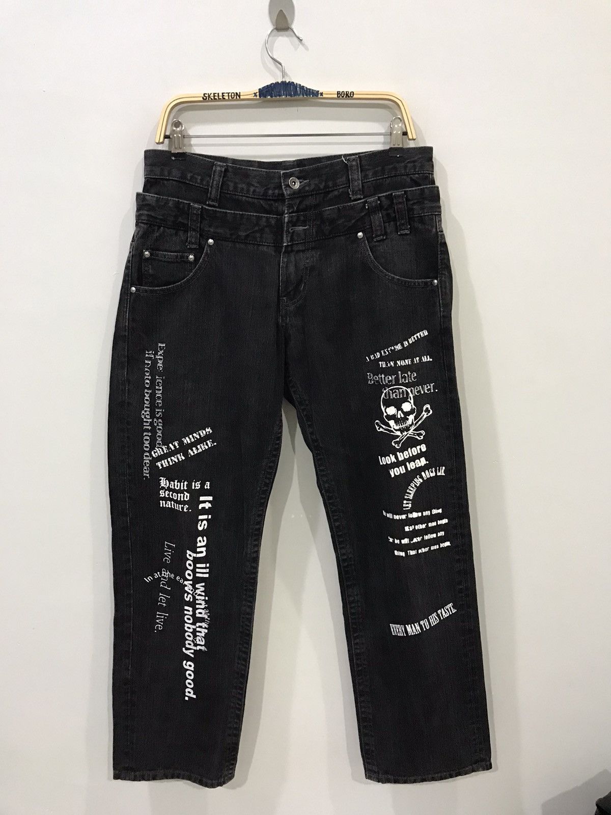 Designer × Japanese Brand × Seditionaries Double Waist🔥Japanese Motto Skull Poem Junya Punk Denim Size US 32 / EU 48 - 3 Thumbnail