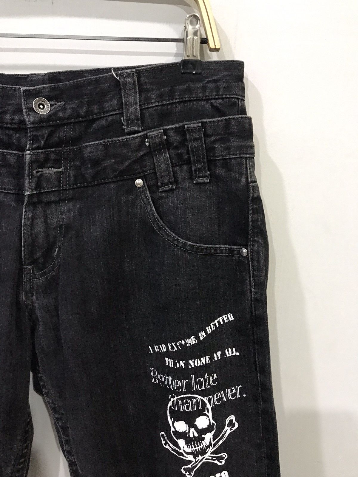 Designer × Japanese Brand × Seditionaries Double Waist🔥Japanese Motto Skull Poem Junya Punk Denim Size US 32 / EU 48 - 4 Thumbnail