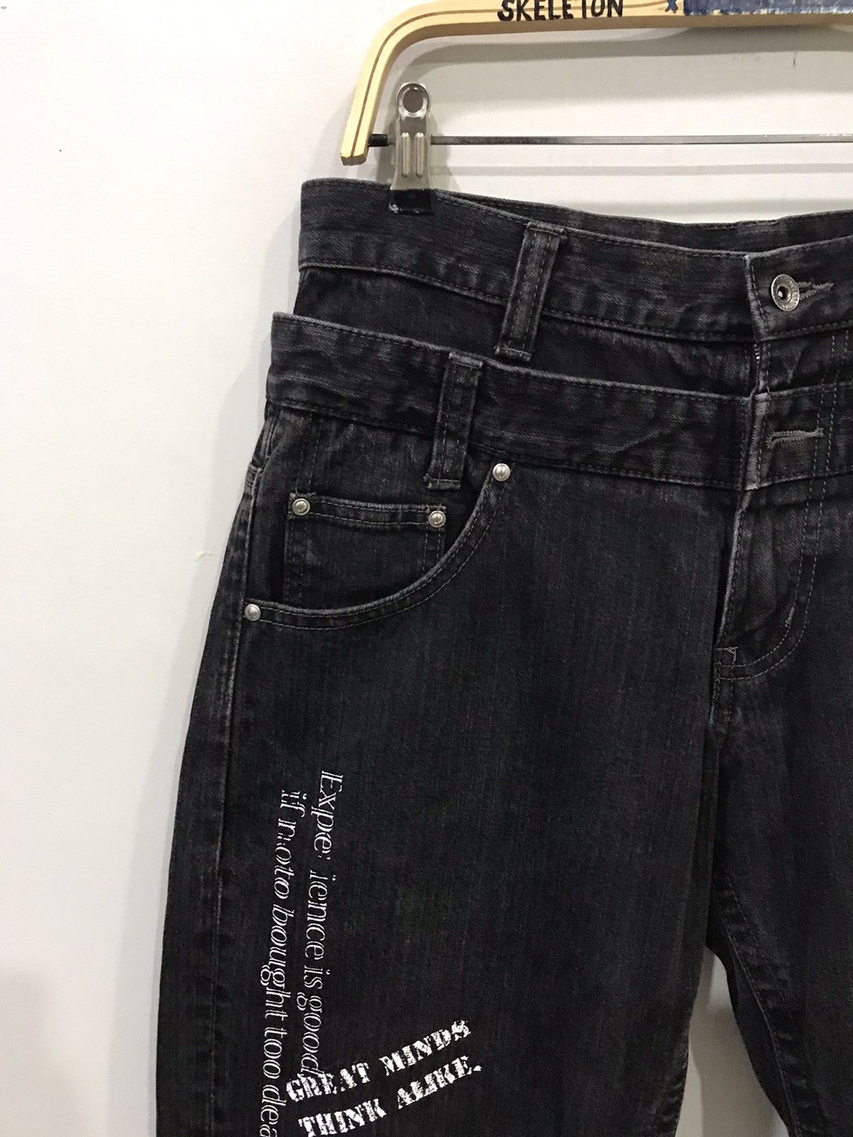 Designer × Japanese Brand × Seditionaries Double Waist🔥Japanese Motto Skull Poem Junya Punk Denim Size US 32 / EU 48 - 5 Thumbnail