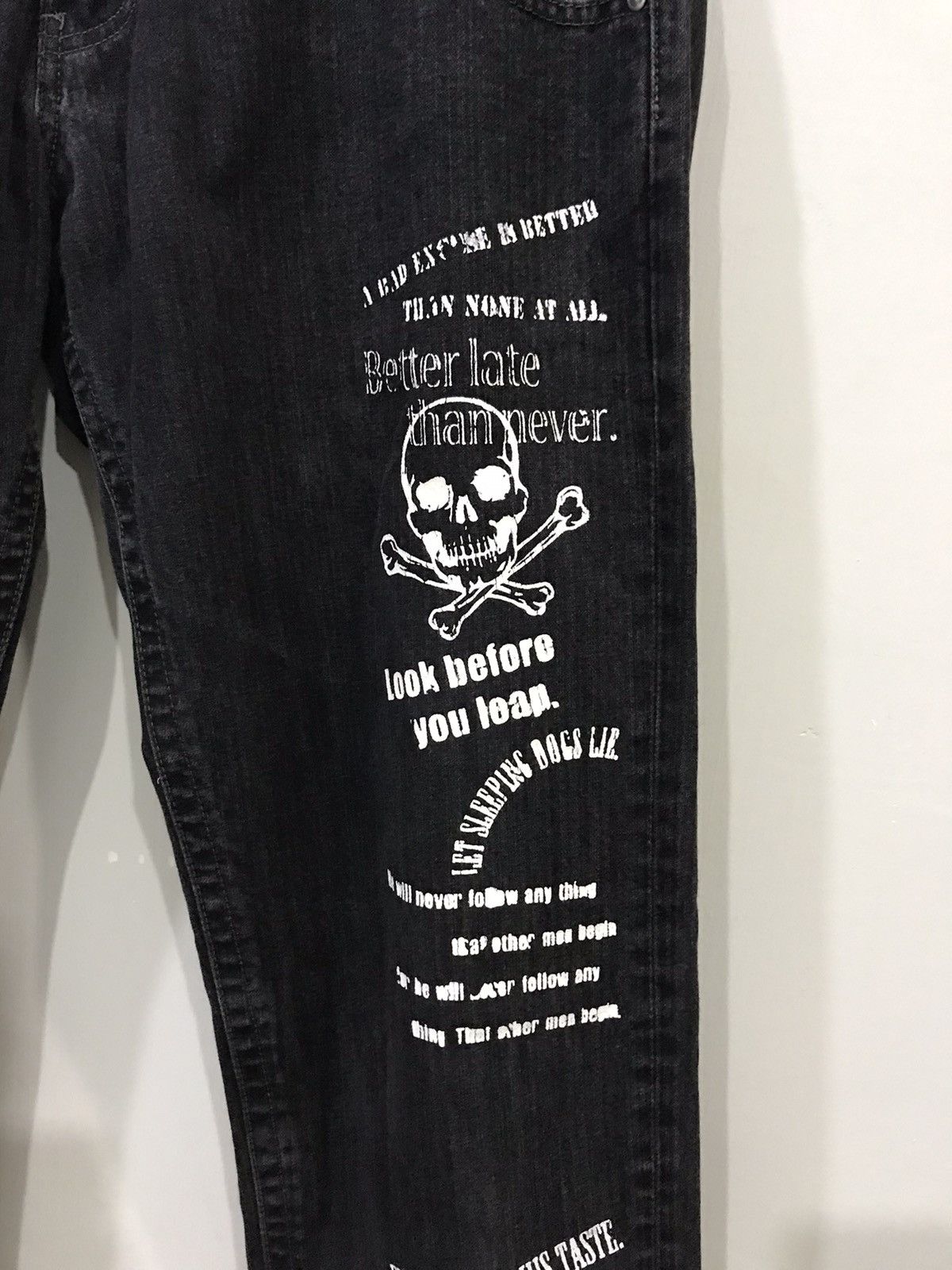 Designer × Japanese Brand × Seditionaries Double Waist🔥Japanese Motto Skull Poem Junya Punk Denim Size US 32 / EU 48 - 6 Thumbnail
