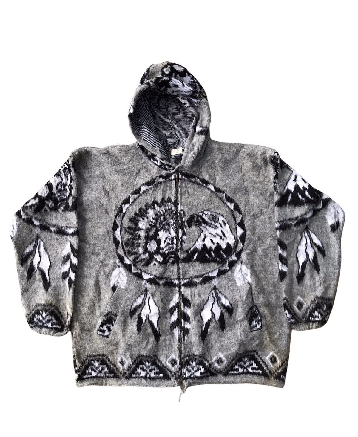 image of Cashmere Wool x Vintage Cowichan Indian Wool Spellout Jacket Hoodie, Men's (Size Large)