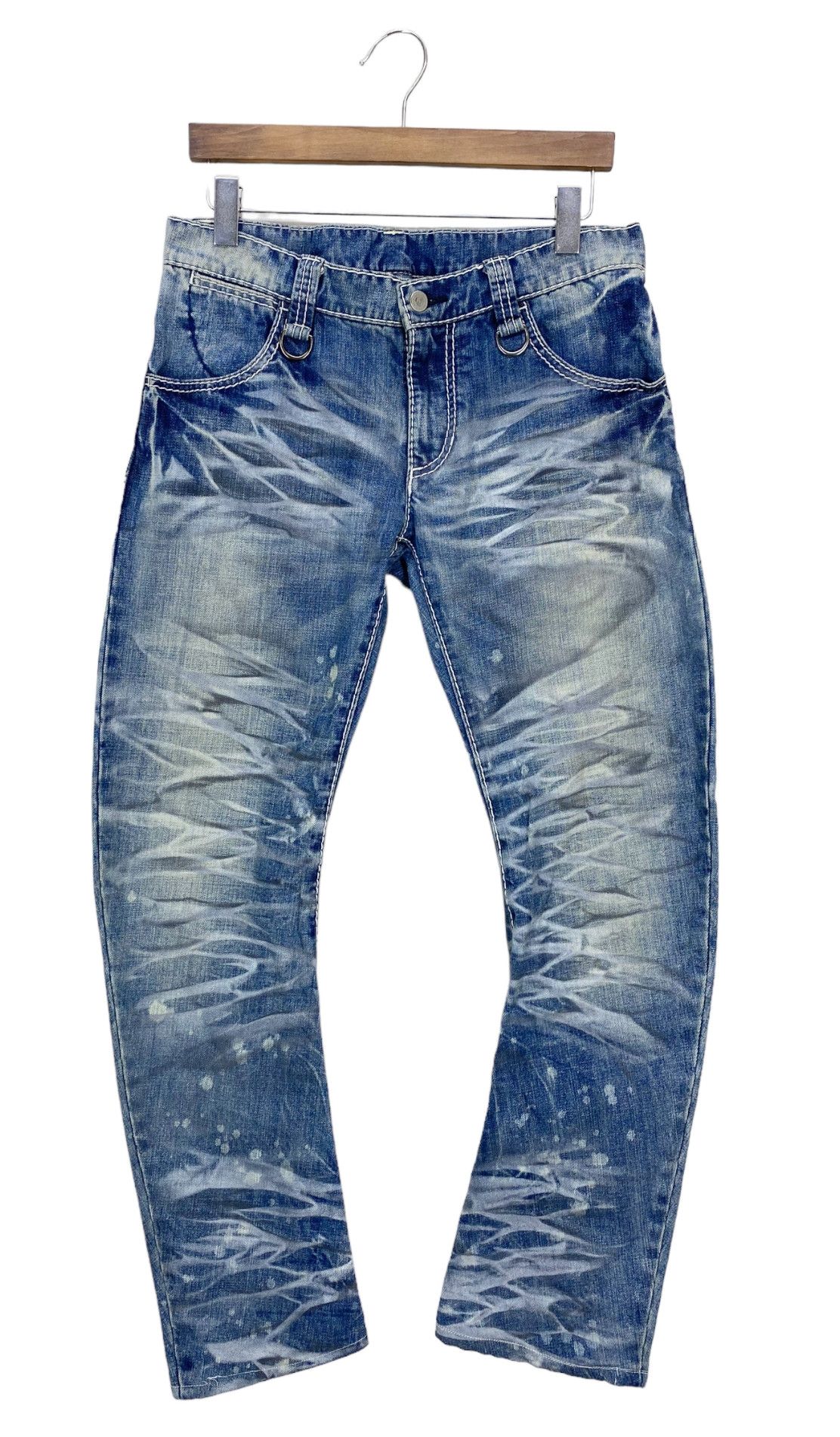 image of Buffalo Bobs Camo Jeans Acid Wash J-Cut Flare Jeans in Blue White, Men's (Size 31)