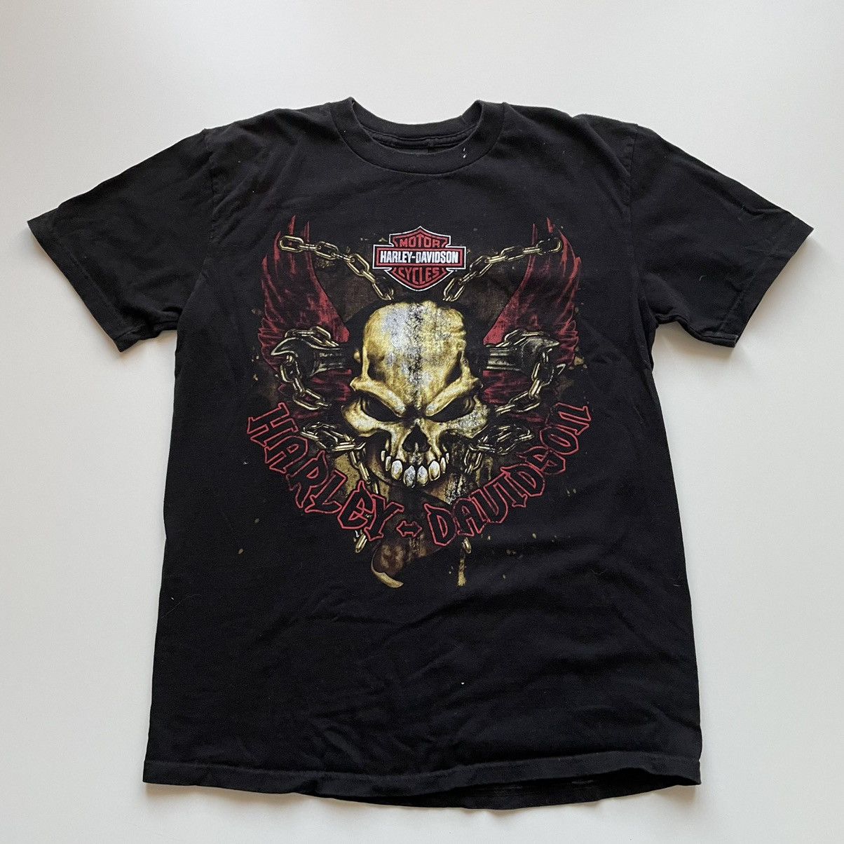image of Y2K Harley Davidson Motorcycles Graphic T Shirt 90's in Black, Men's (Size Large)