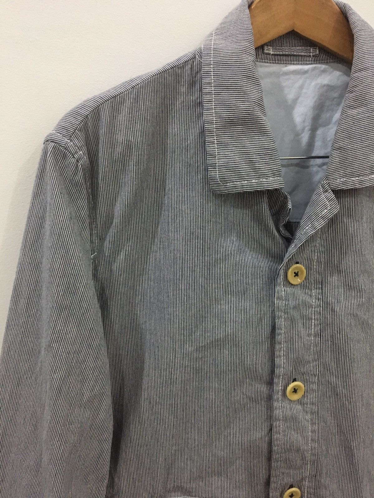 Japanese Brand JUNMEN - STRIPE GREY CHORE MILITARY MULTI POCKET JACKET Size US L / EU 52-54 / 3 - 3 Thumbnail