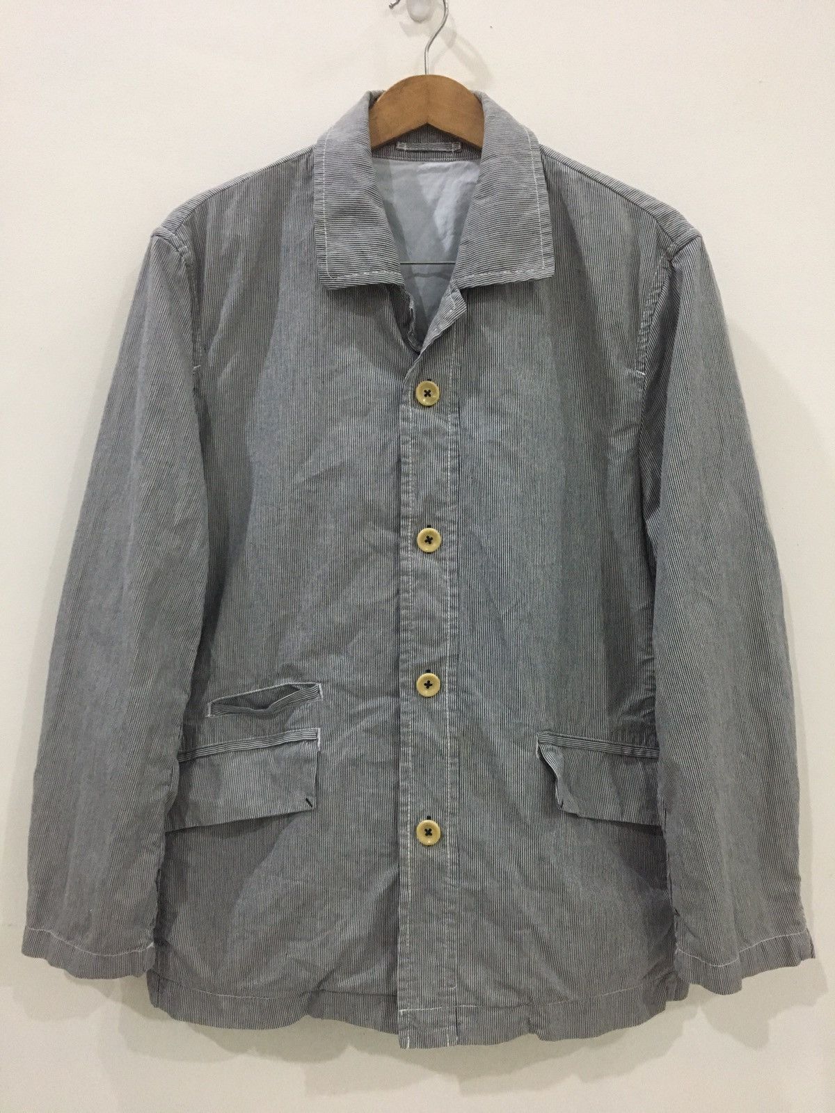 Japanese Brand JUNMEN - STRIPE GREY CHORE MILITARY MULTI POCKET JACKET Size US L / EU 52-54 / 3 - 1 Thumbnail