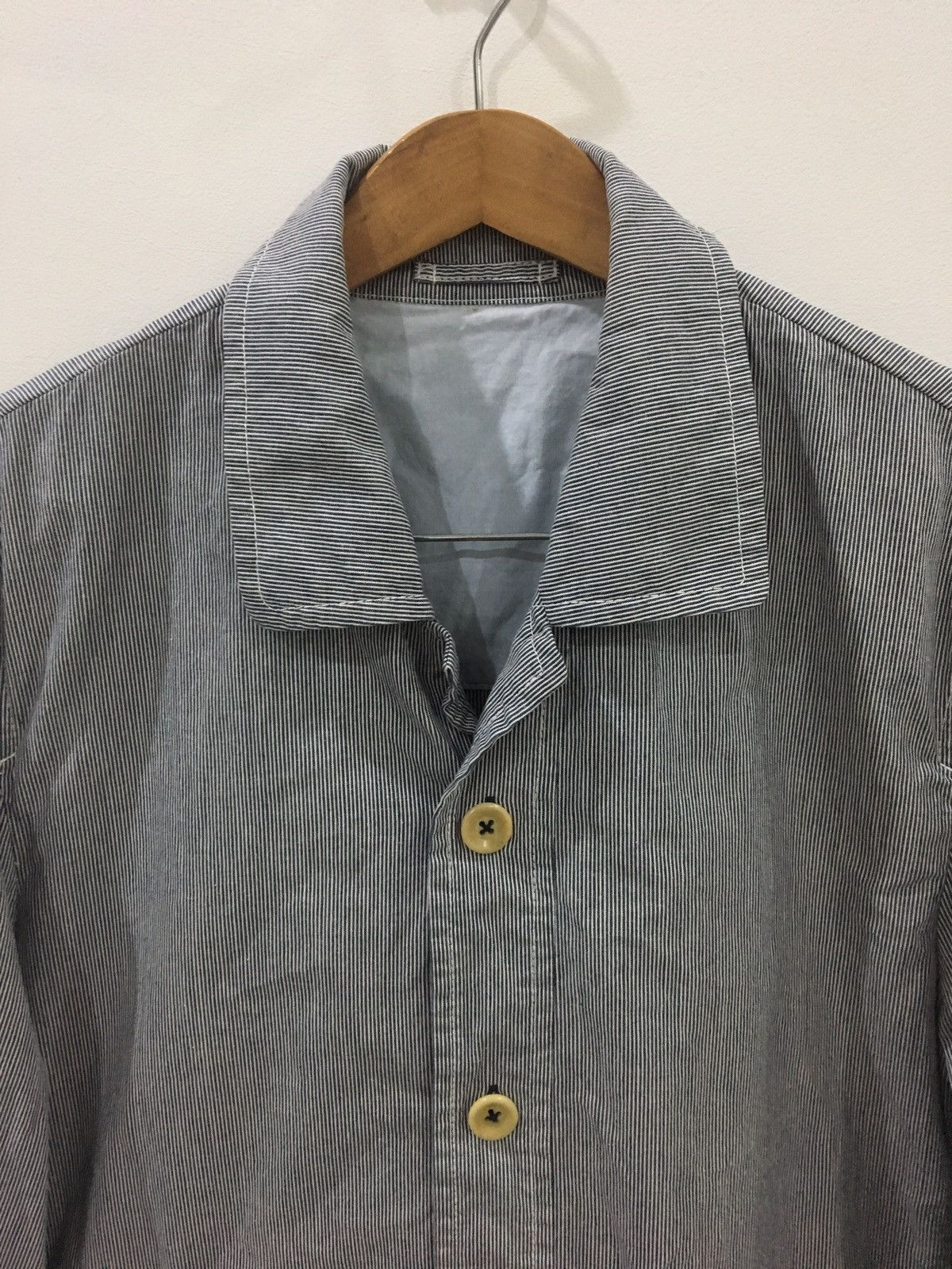 Japanese Brand JUNMEN - STRIPE GREY CHORE MILITARY MULTI POCKET JACKET Size US L / EU 52-54 / 3 - 2 Thumbnail