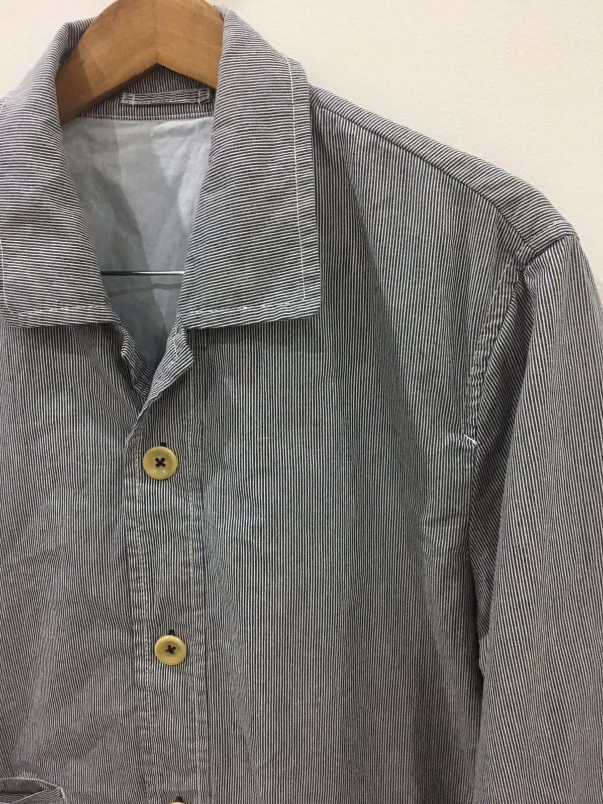 Japanese Brand JUNMEN - STRIPE GREY CHORE MILITARY MULTI POCKET JACKET Size US L / EU 52-54 / 3 - 4 Thumbnail