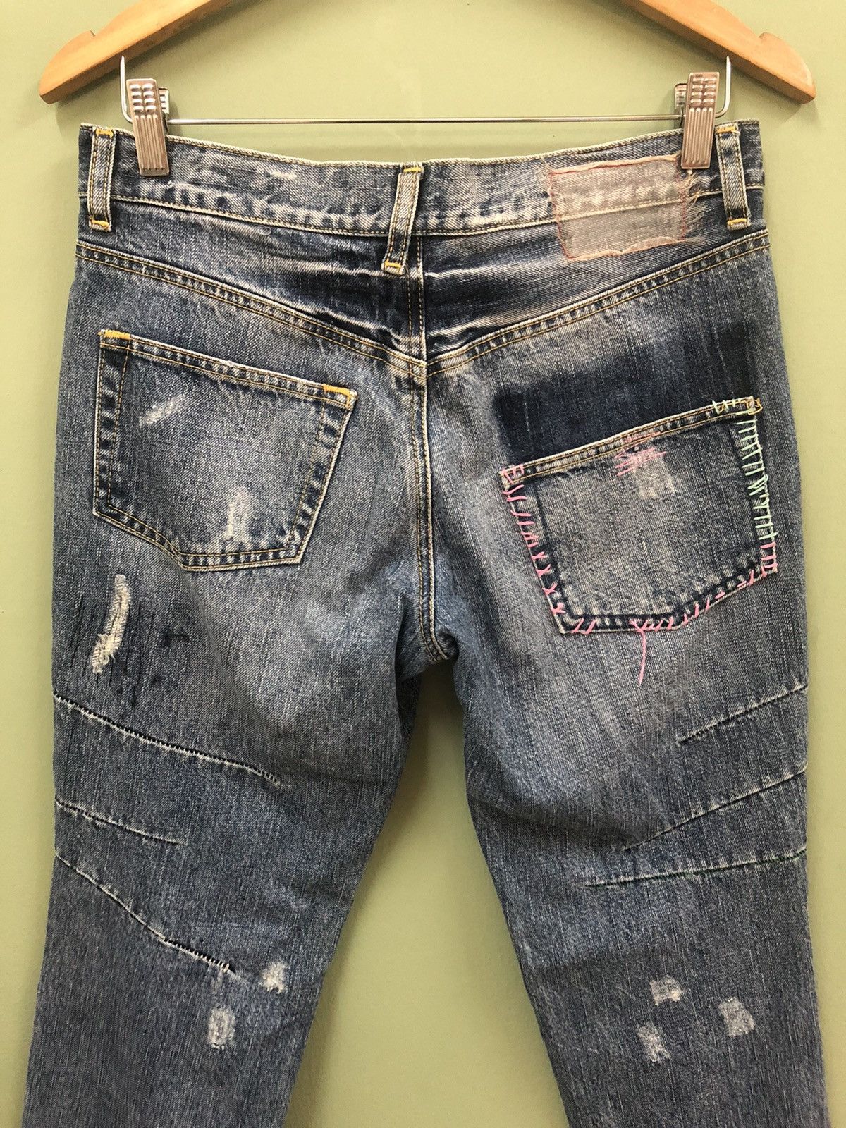 Hysteric Glamour × Japanese Brand BISON - SLIM FIT REBUILED BORO PATCHWORK DISTRESSED JEANS Size US 30 / EU 46 - 7 Thumbnail