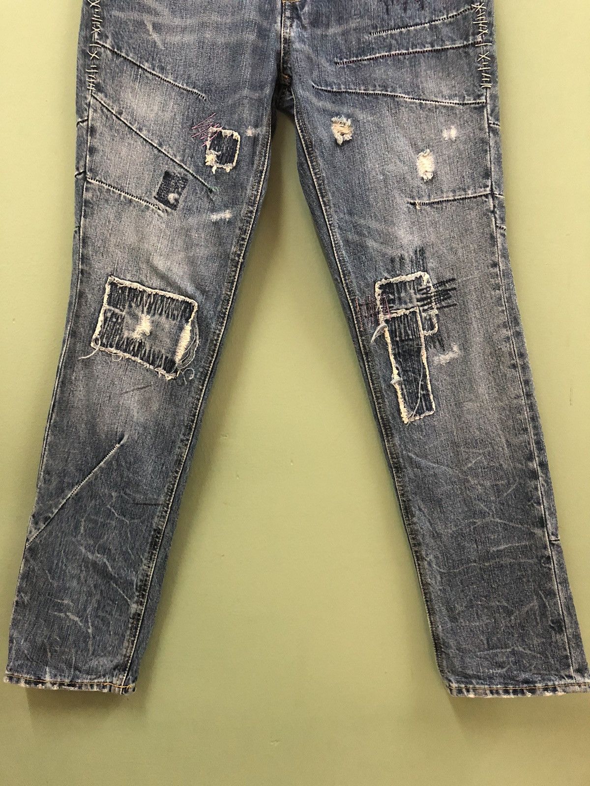 Hysteric Glamour × Japanese Brand BISON - SLIM FIT REBUILED BORO PATCHWORK DISTRESSED JEANS Size US 30 / EU 46 - 3 Thumbnail