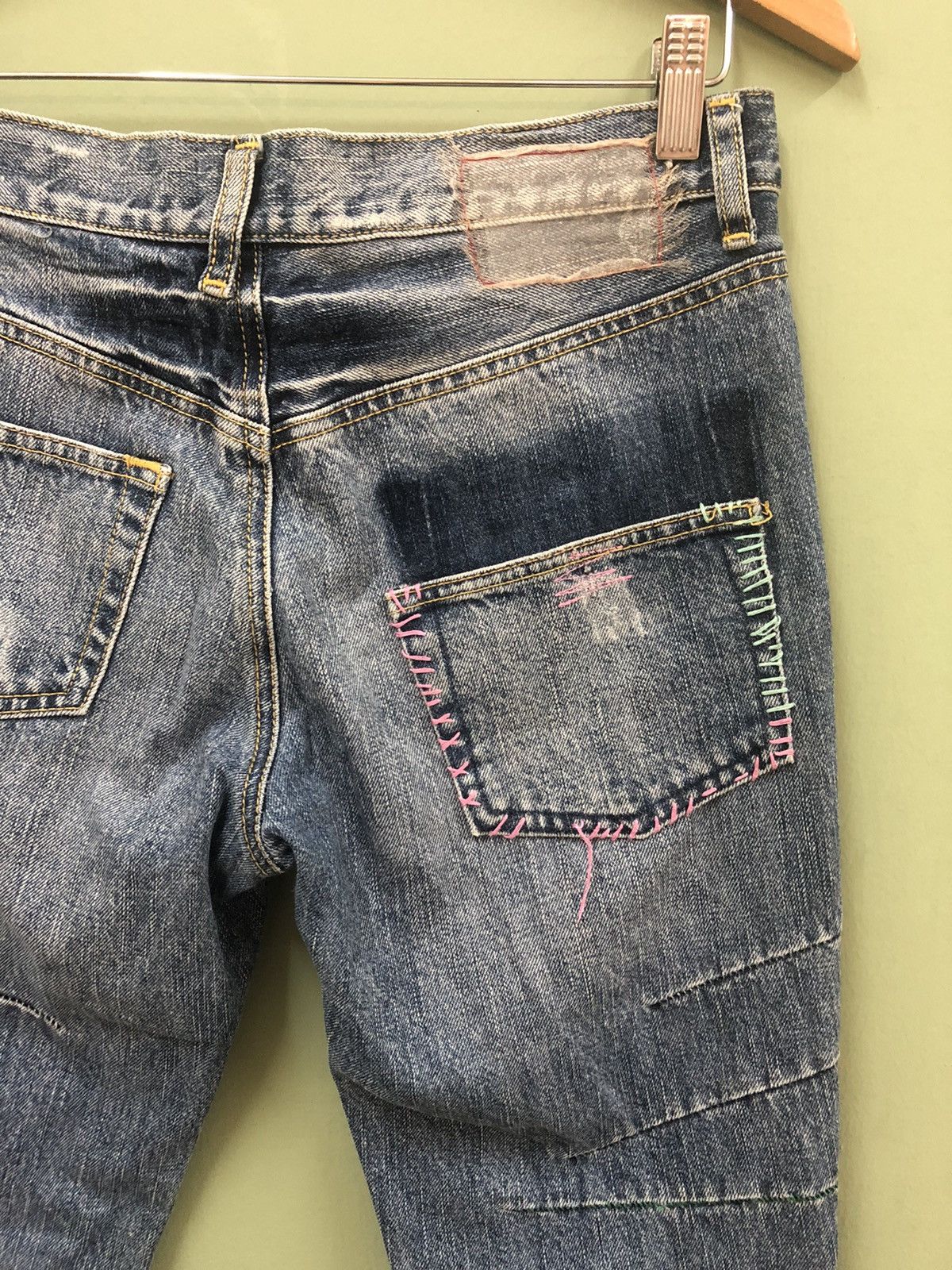 Hysteric Glamour × Japanese Brand BISON - SLIM FIT REBUILED BORO PATCHWORK DISTRESSED JEANS Size US 30 / EU 46 - 10 Thumbnail