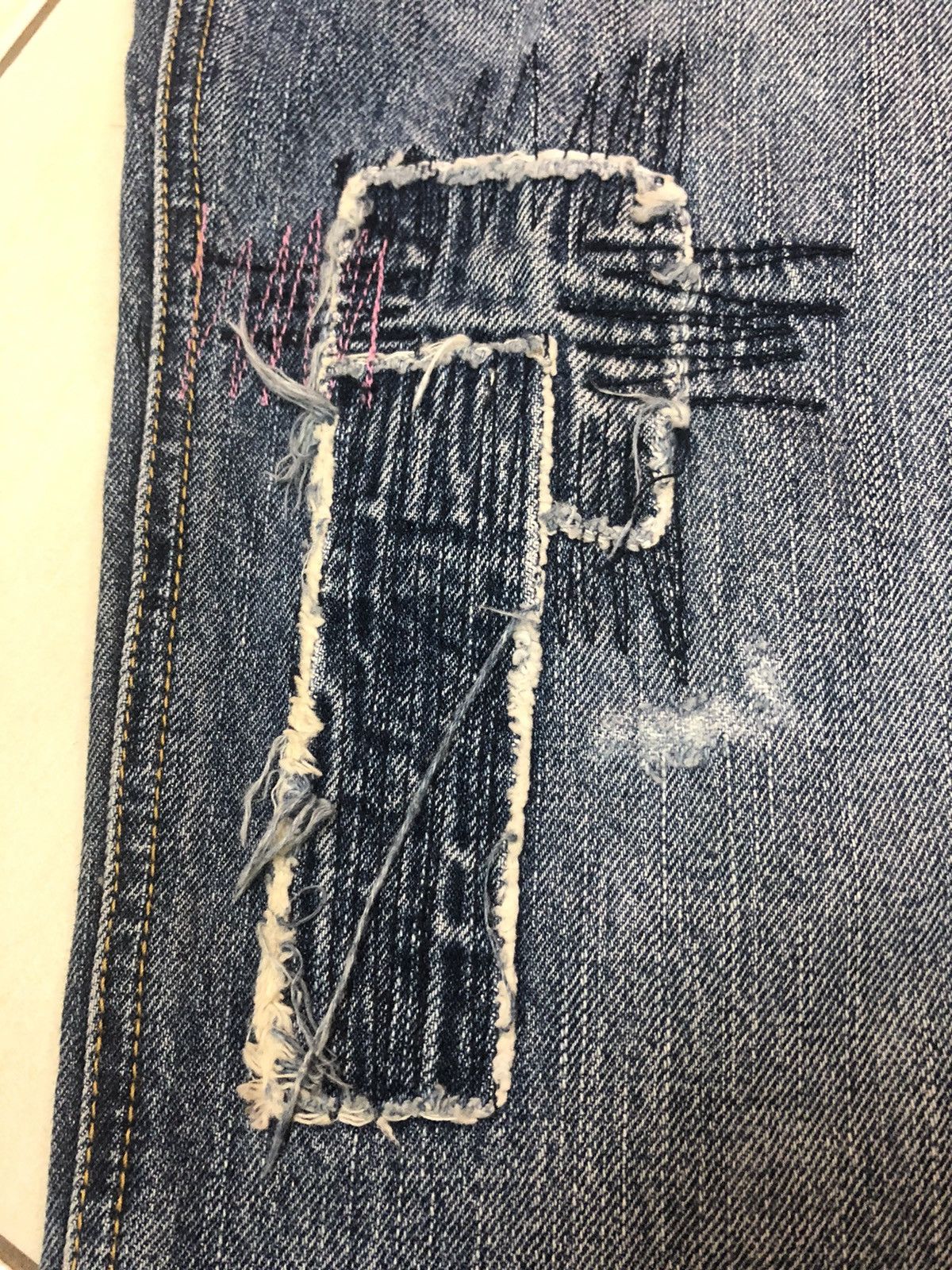 Hysteric Glamour × Japanese Brand BISON - SLIM FIT REBUILED BORO PATCHWORK DISTRESSED JEANS Size US 30 / EU 46 - 11 Thumbnail