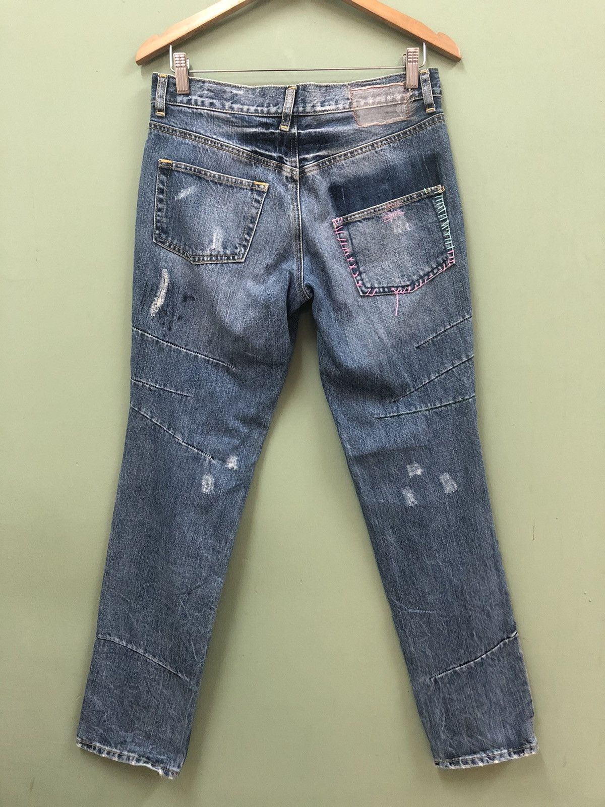 Hysteric Glamour × Japanese Brand BISON - SLIM FIT REBUILED BORO PATCHWORK DISTRESSED JEANS Size US 30 / EU 46 - 6 Thumbnail