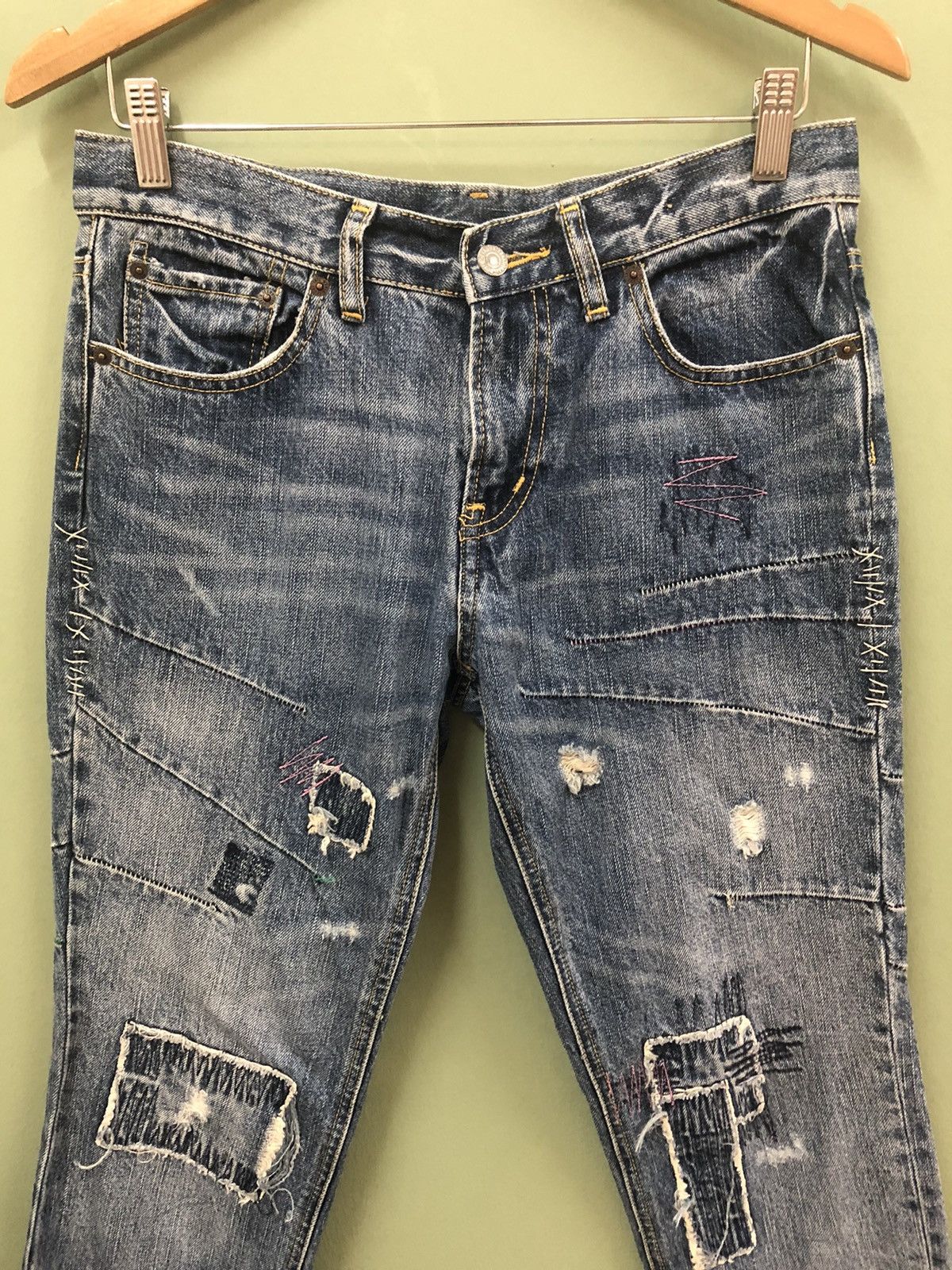Hysteric Glamour × Japanese Brand BISON - SLIM FIT REBUILED BORO PATCHWORK DISTRESSED JEANS Size US 30 / EU 46 - 1 Thumbnail
