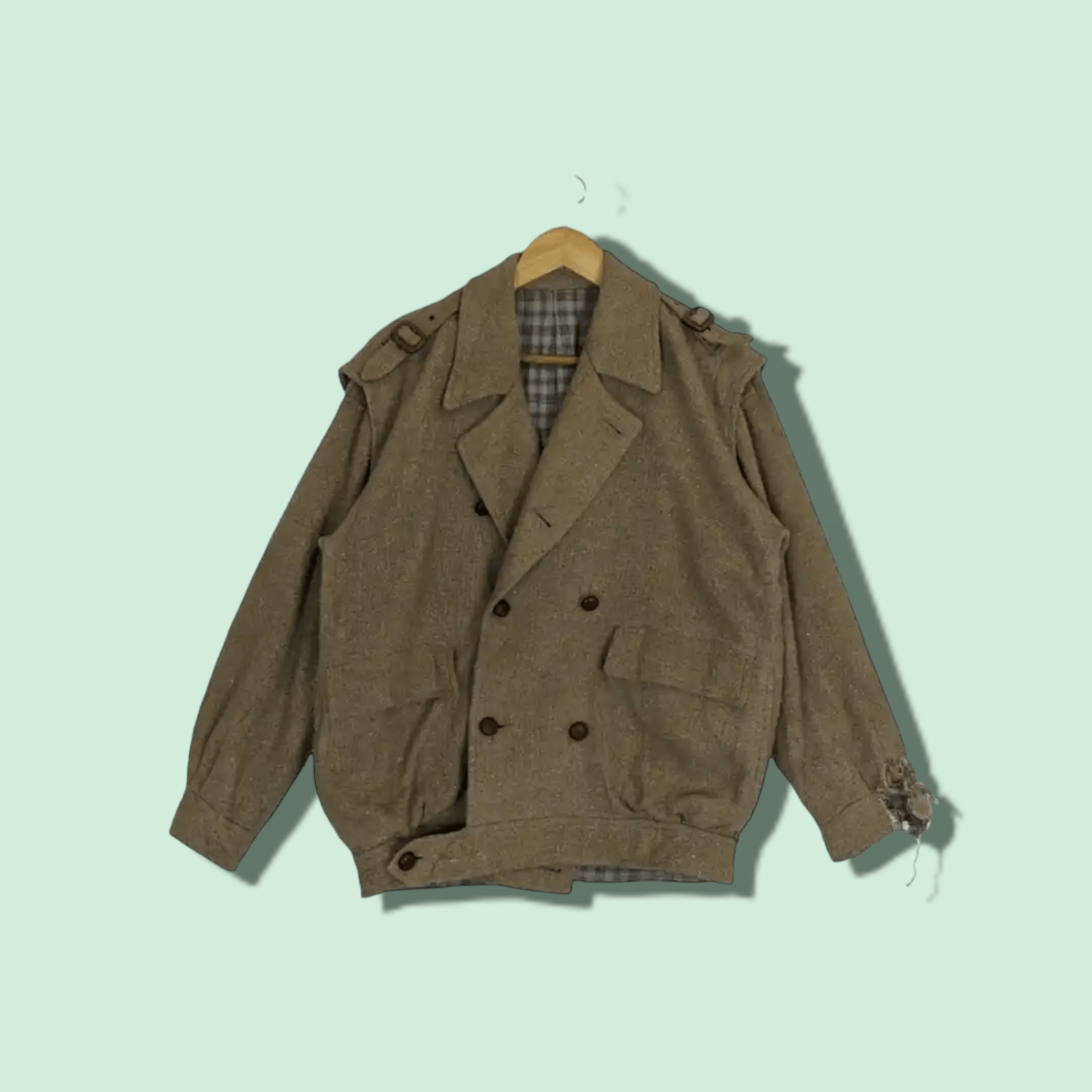 image of Vintage 80's Jun Wool Jacket in Khaki, Men's (Size Medium)