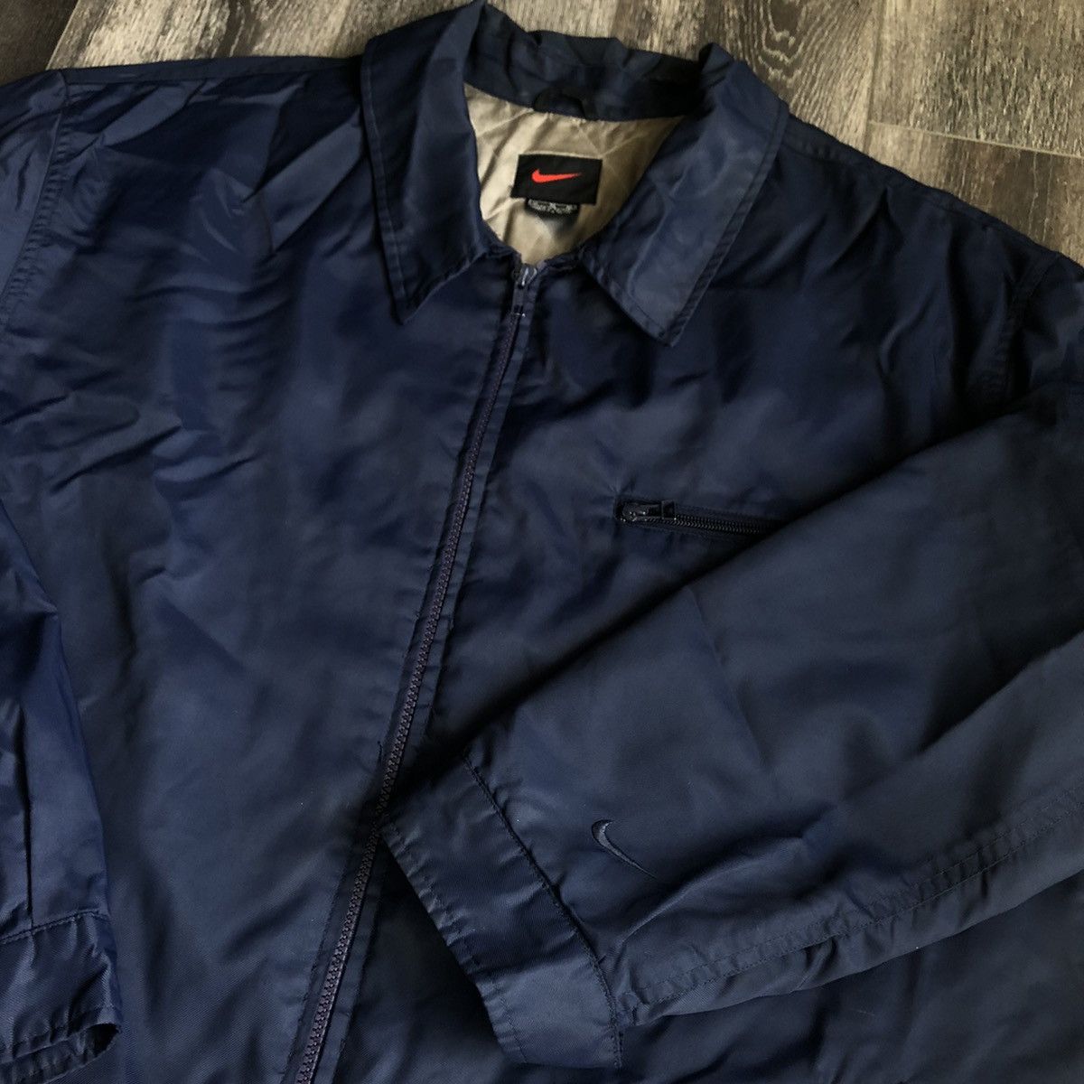 Pre-owned Nike X Vintage 2000s Nike Zip Up Navy Puff Jacket Sleeve Swoosh