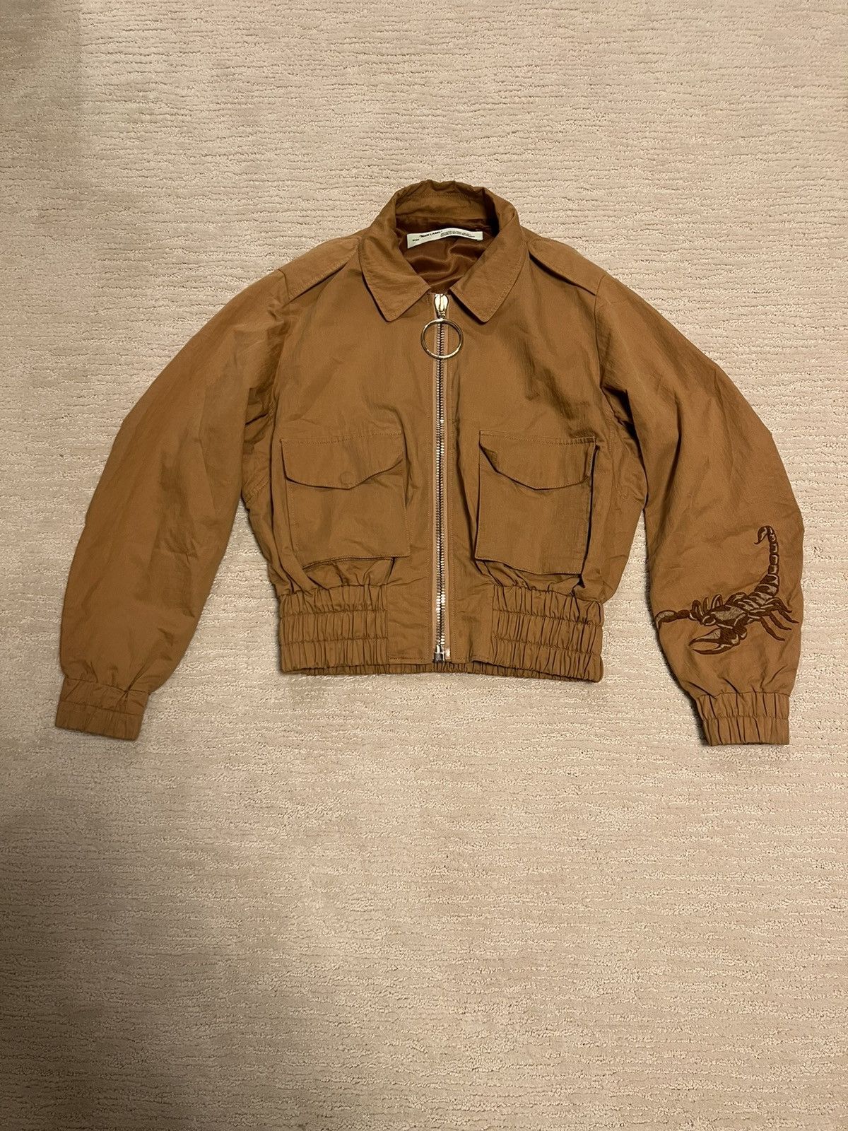image of Off White Tan Scorpion Embroidered Bomber Jacket, Women's (Size Medium)