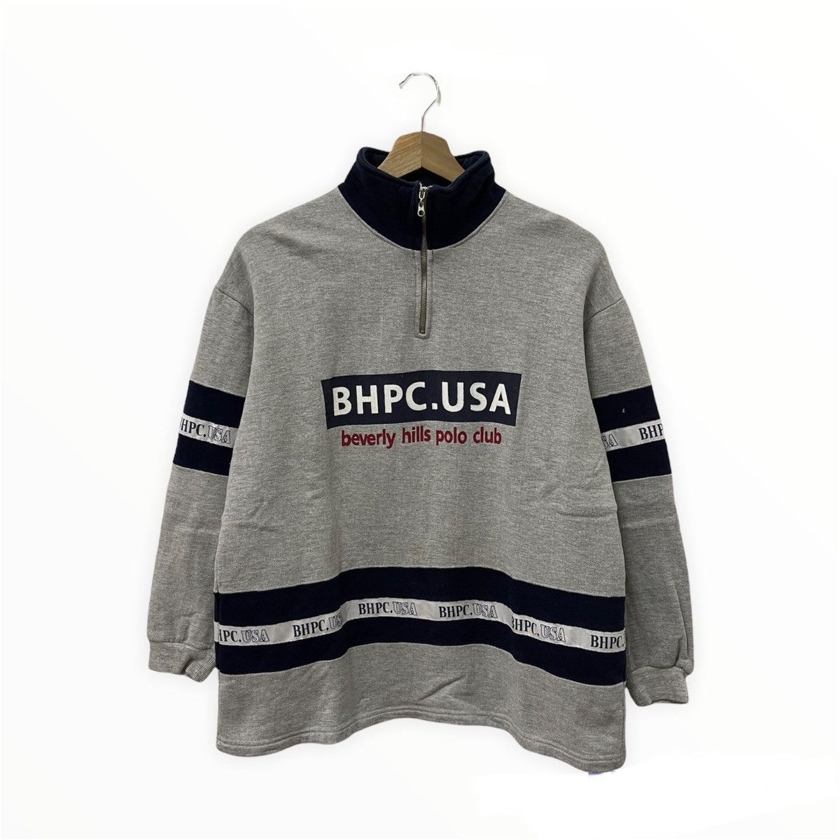 Beverly Hills Polo Club × Japanese Brand × Vintage Vtg Beverly Hills Polo Club SpellOut Quarter Zip Sweatshirt Size US M / EU 48-50 / 2 - 1 Thumbnail