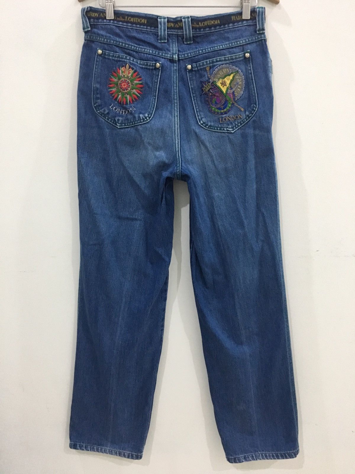 image of Hardy Amies Regular Straight Fit Jeans / Embroidered Backpocket Logo in Blue Indigo, Men's (Size 32