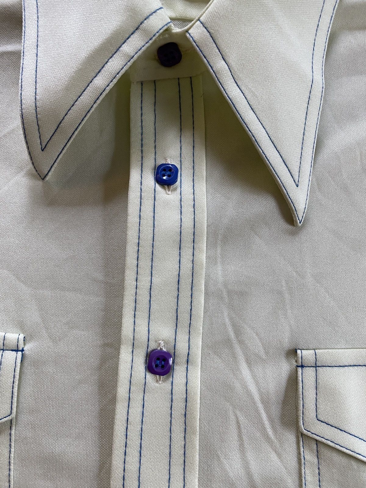 Retrofit Vintage 70’s Cream Polyester Long Sleeve Square Button Up Size US XL / EU 56 / 4 - 6 Thumbnail