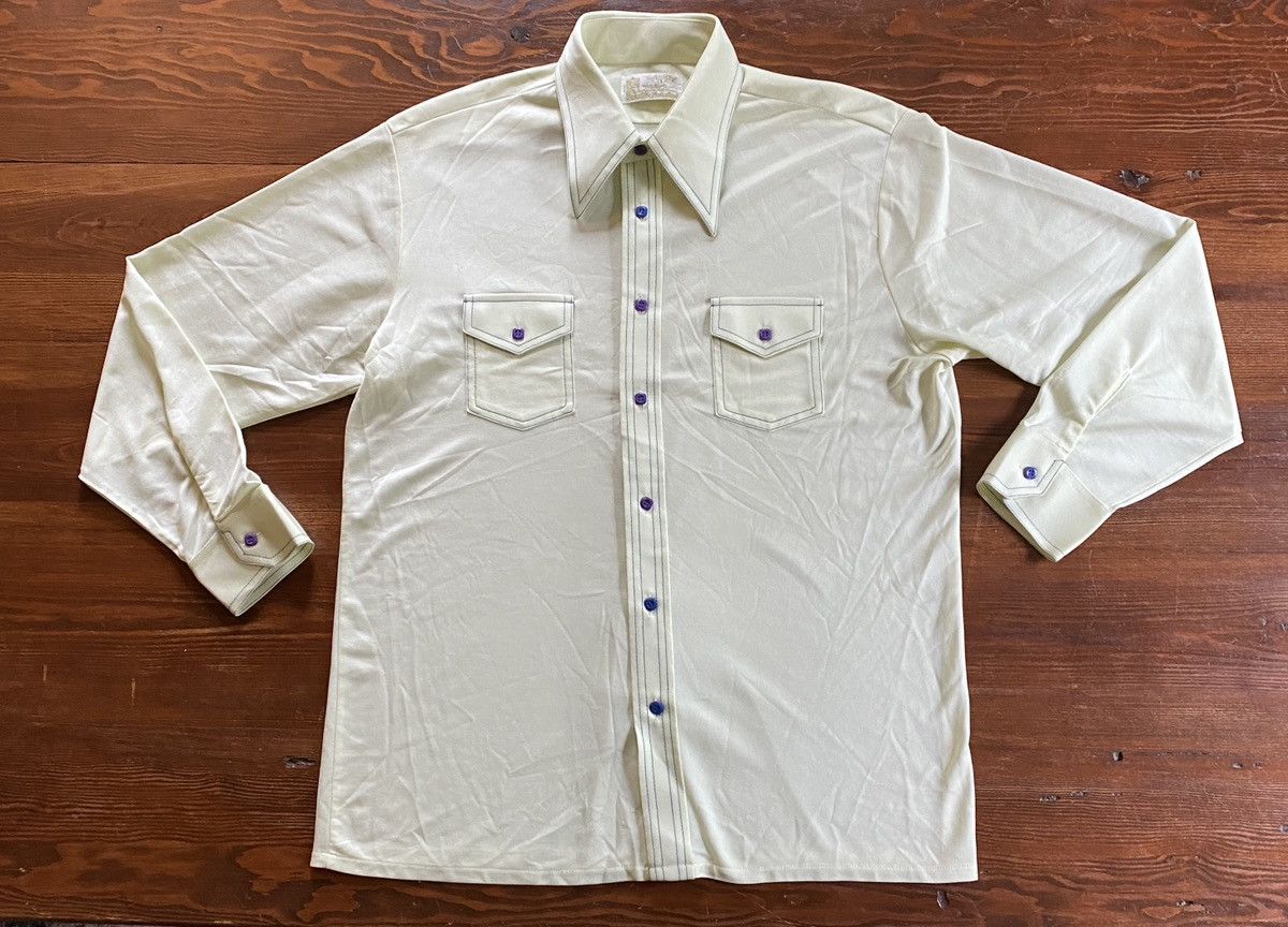 Retrofit Vintage 70’s Cream Polyester Long Sleeve Square Button Up Size US XL / EU 56 / 4 - 2 Thumbnail