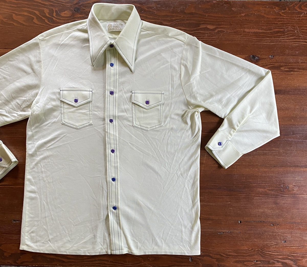 Retrofit Vintage 70’s Cream Polyester Long Sleeve Square Button Up Size US XL / EU 56 / 4 - 1 Thumbnail