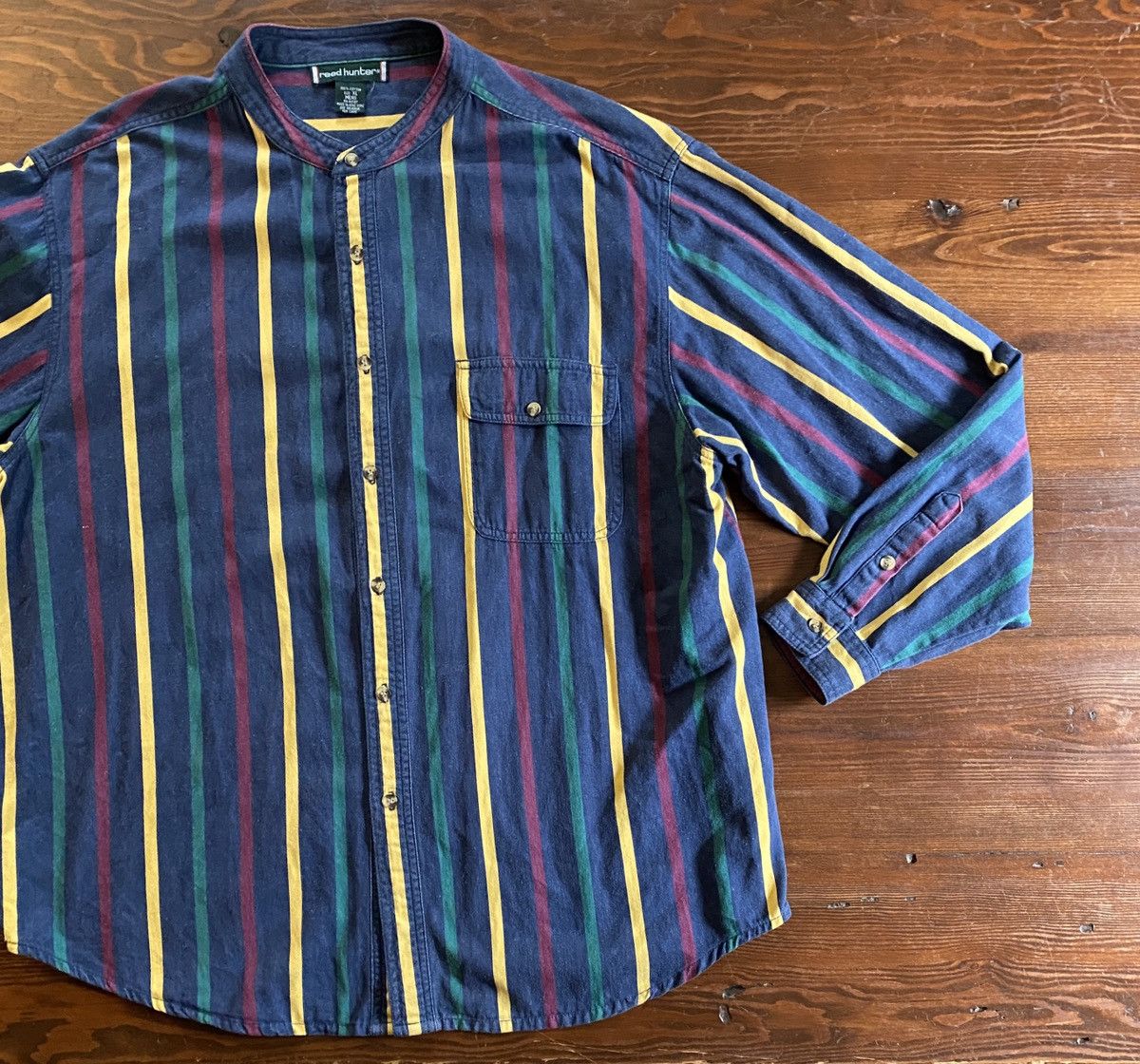 Vintage Vintage 90’s Denim Multi Stripe Standing Collar Button Up Size US XL / EU 56 / 4 - 1 Thumbnail