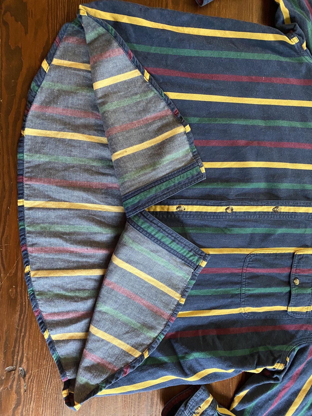 Vintage Vintage 90’s Denim Multi Stripe Standing Collar Button Up Size US XL / EU 56 / 4 - 6 Thumbnail