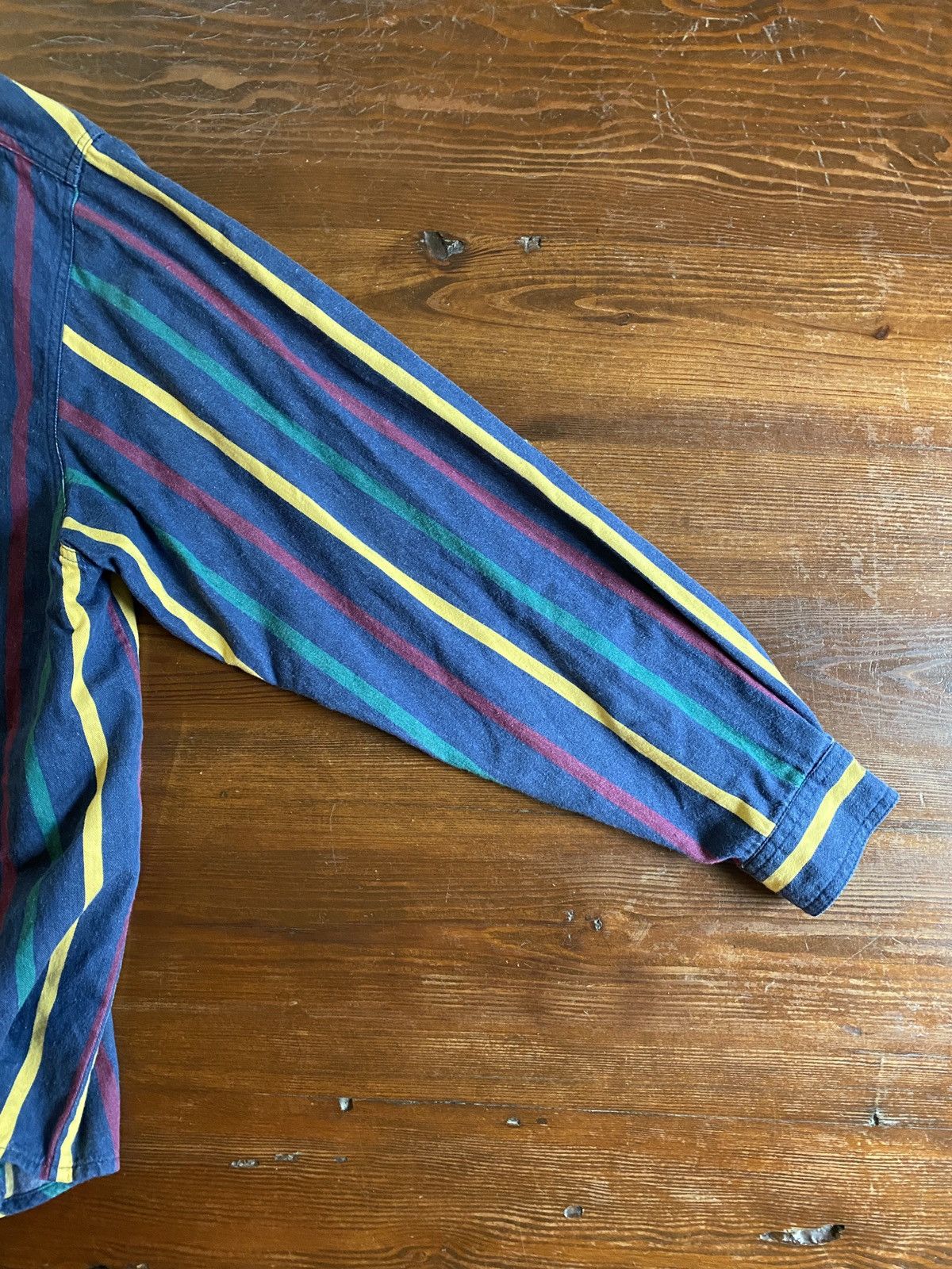 Vintage Vintage 90’s Denim Multi Stripe Standing Collar Button Up Size US XL / EU 56 / 4 - 7 Thumbnail