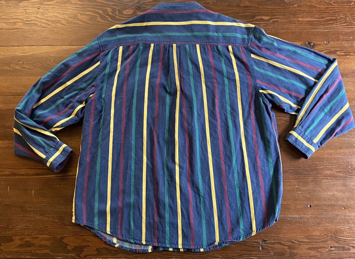 Vintage Vintage 90’s Denim Multi Stripe Standing Collar Button Up Size US XL / EU 56 / 4 - 9 Thumbnail