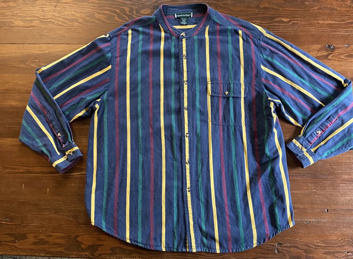 Vintage Vintage 90’s Denim Multi Stripe Standing Collar Button Up Size US XL / EU 56 / 4 - 2 Thumbnail